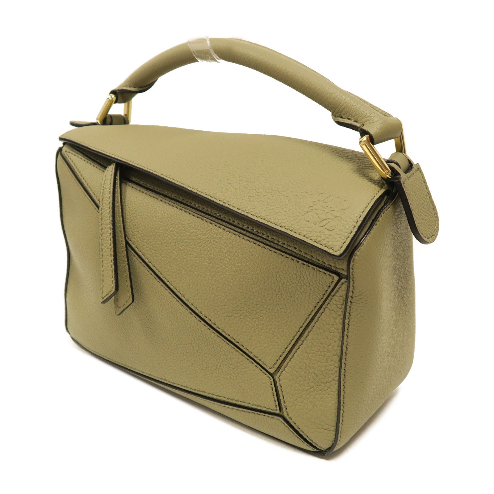 LOEWE 牛皮皮革Puzzle Small金扣手挽肩背兩用袋淺啡色