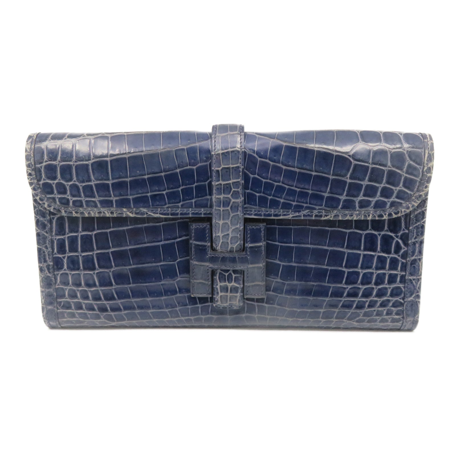 HERMES [Sharp Discount] Croco Niloticus Mat Leather Jije Clutch Blue/Bleu Abysse