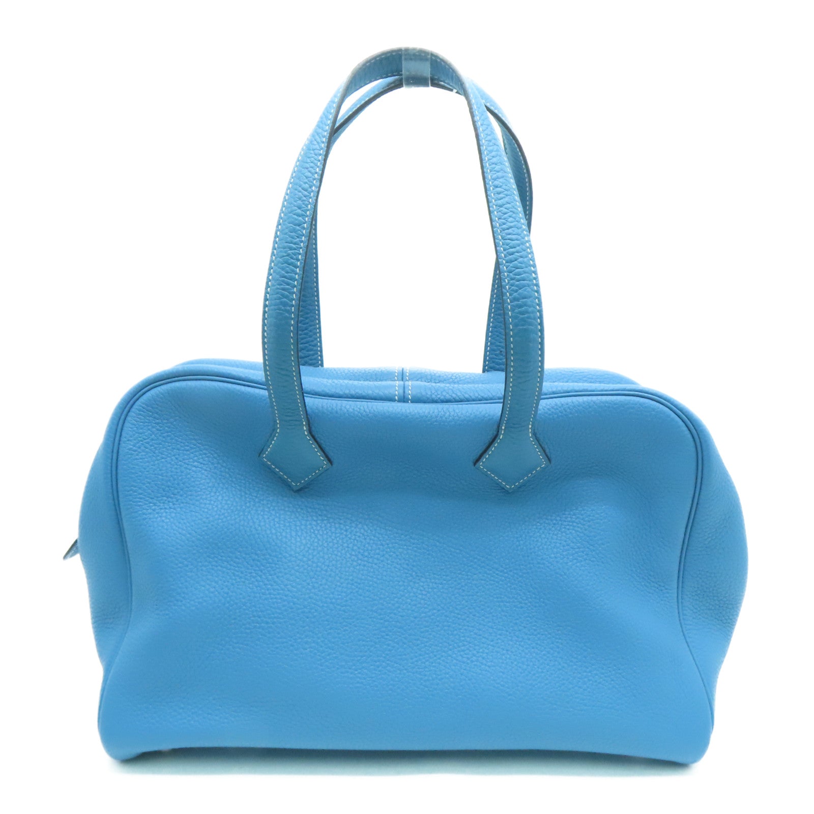 HERMES Clemence皮革Victoria银扣手挽袋/肩背袋Blue Jean/蓝色