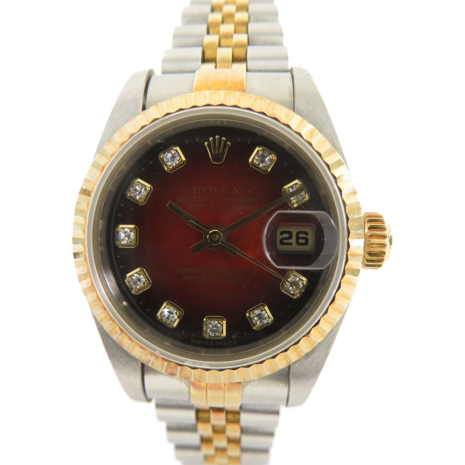 ROLEX Datejust 26mm 18K黃金/不鏽鋼自動機芯手錶紅色