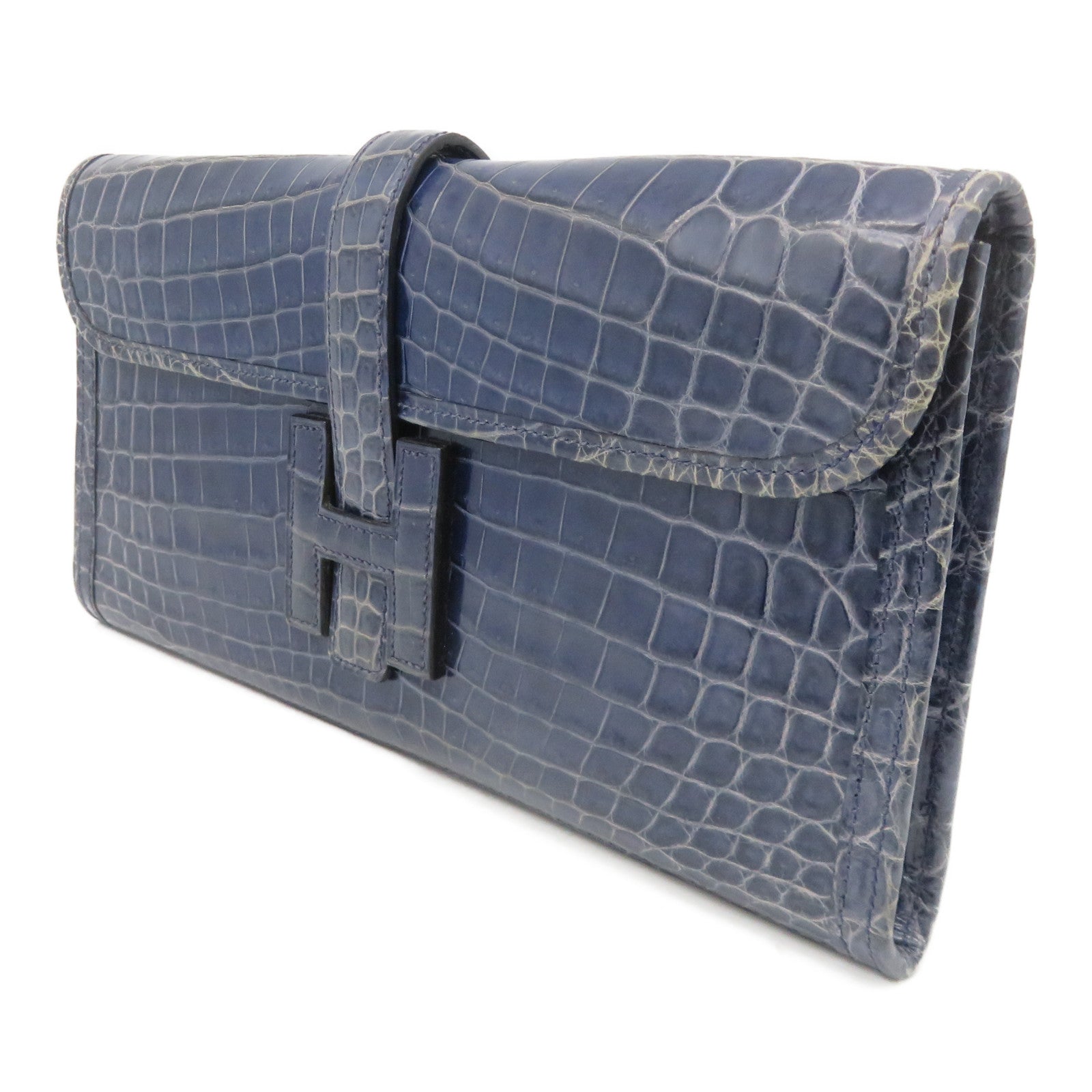 HERMES [Sharp Discount] Croco Niloticus Mat Leather Jije Clutch Blue/Bleu Abysse