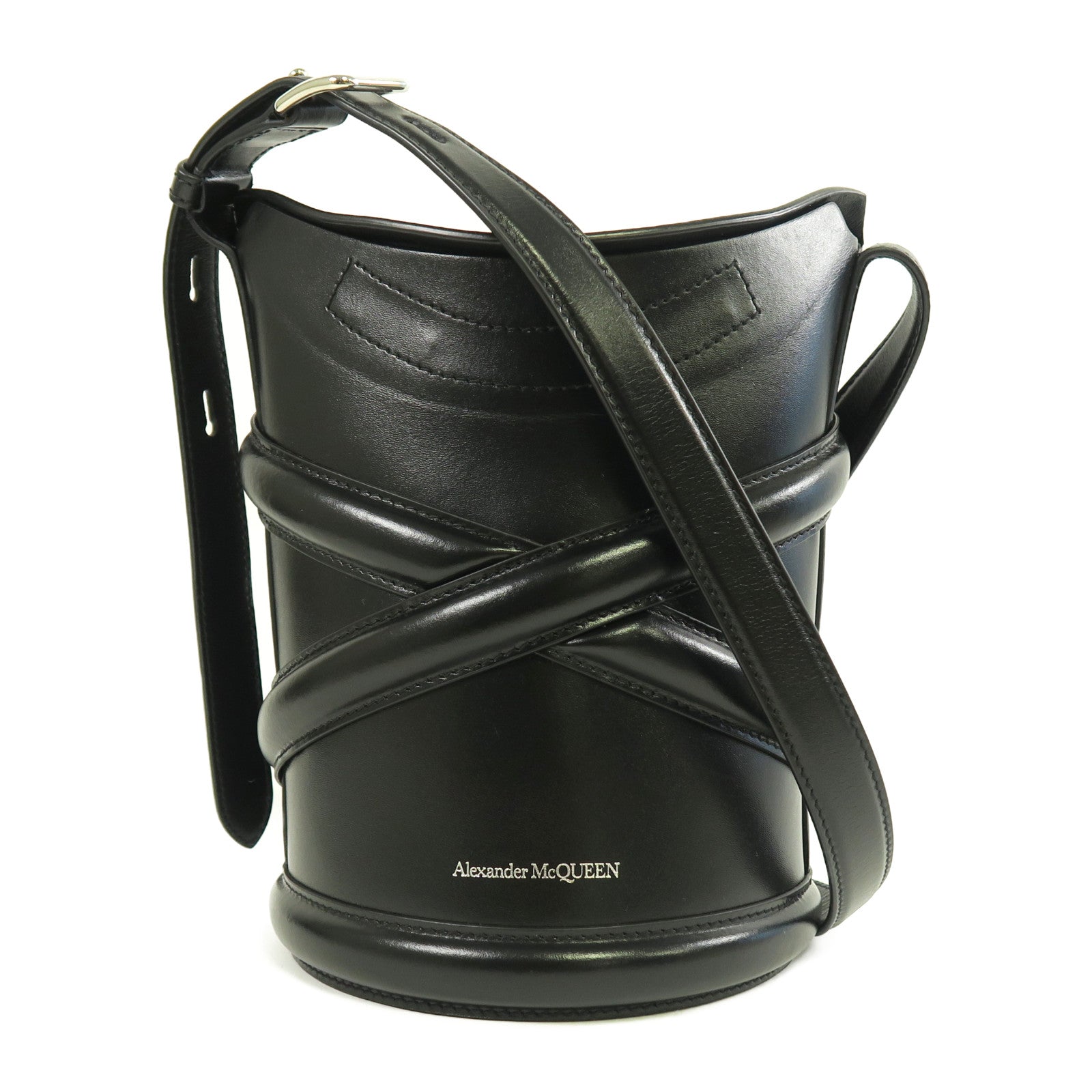 Alexander McQueen 牛皮皮革Shoulder Bag銀扣肩背袋黑色