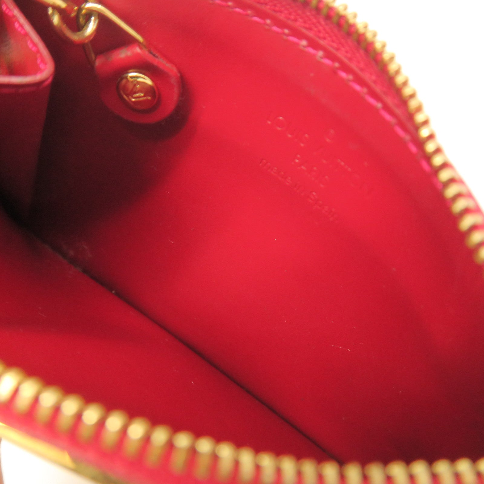 LOUIS VUITTON Monogram Vernis Pochette Cles Gold Buckle Key Bag Red