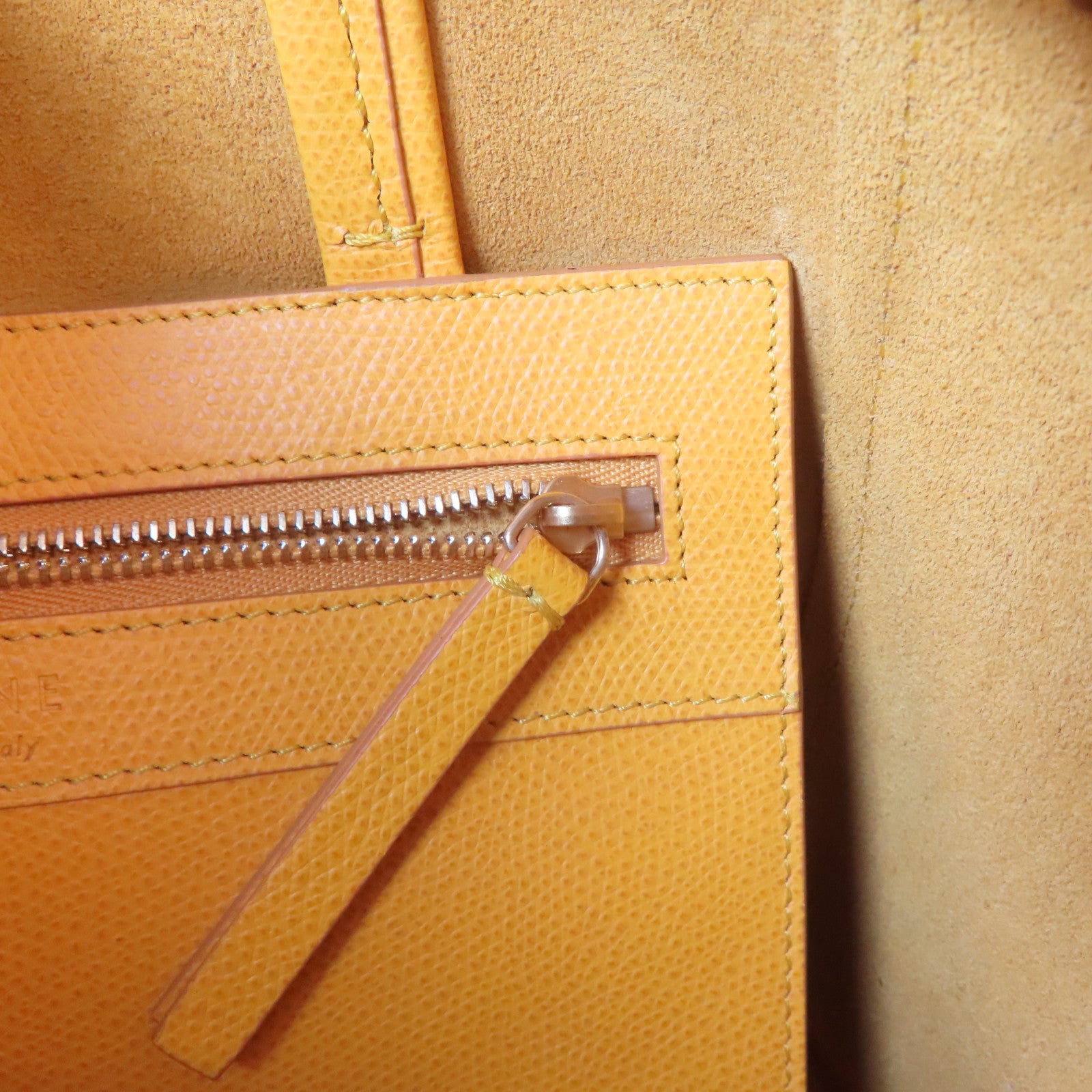CELINE 牛皮皮革2 Way Shoulder金扣手挽肩背兩用袋黃色