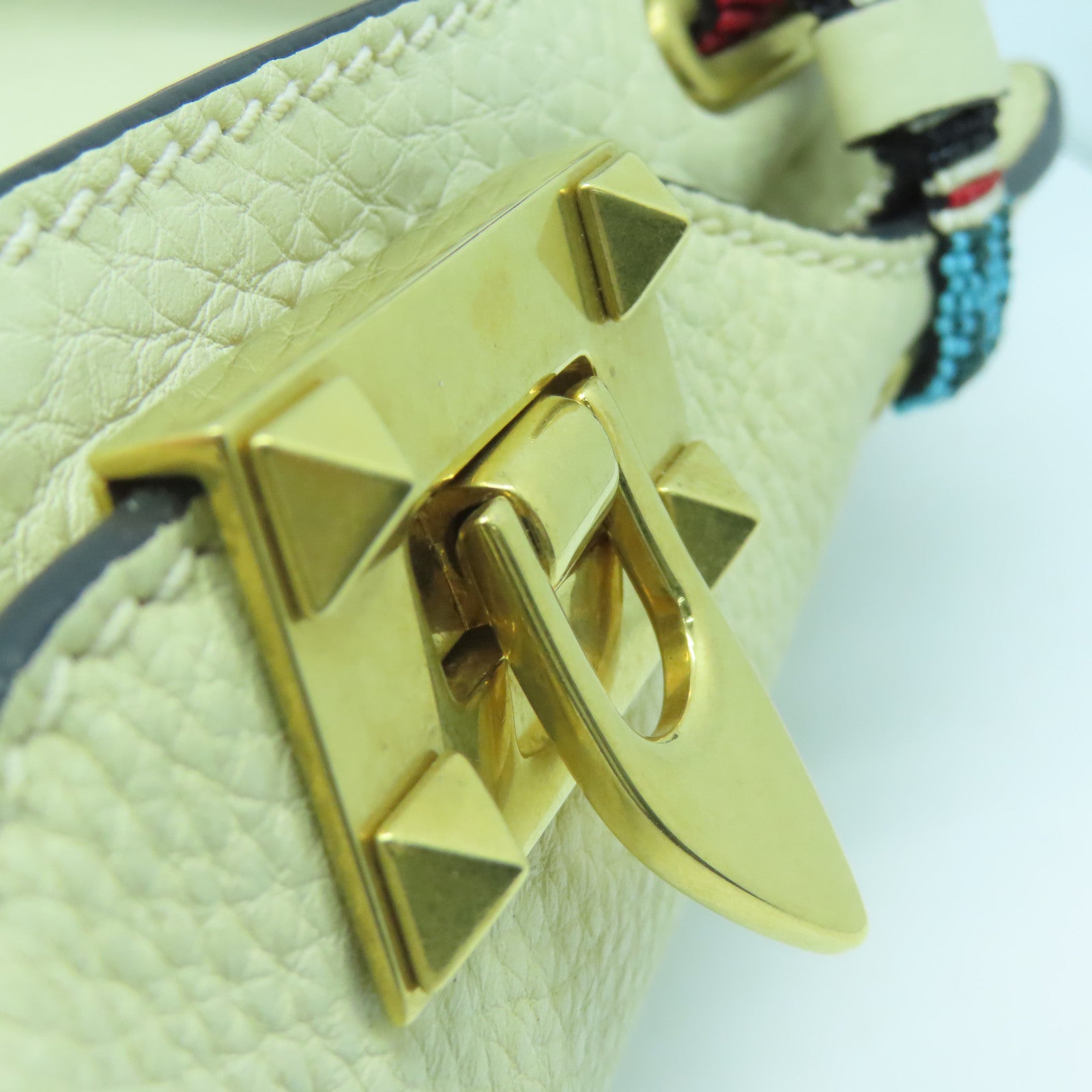 Valentino Cowhide Leather 2 Way Shoulder Gold Buckle Handle Shoulder Bag White