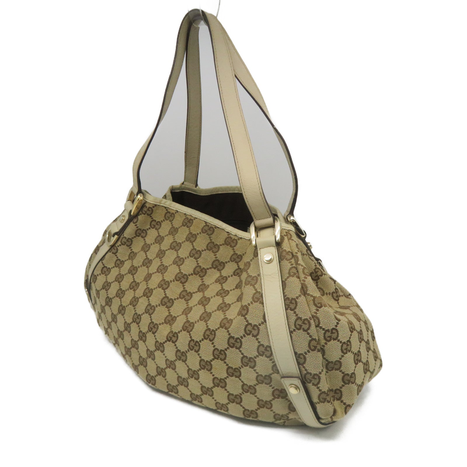 GUCCI 【激減優惠】帆布Shoulder Bag金扣肩背袋米色/白色