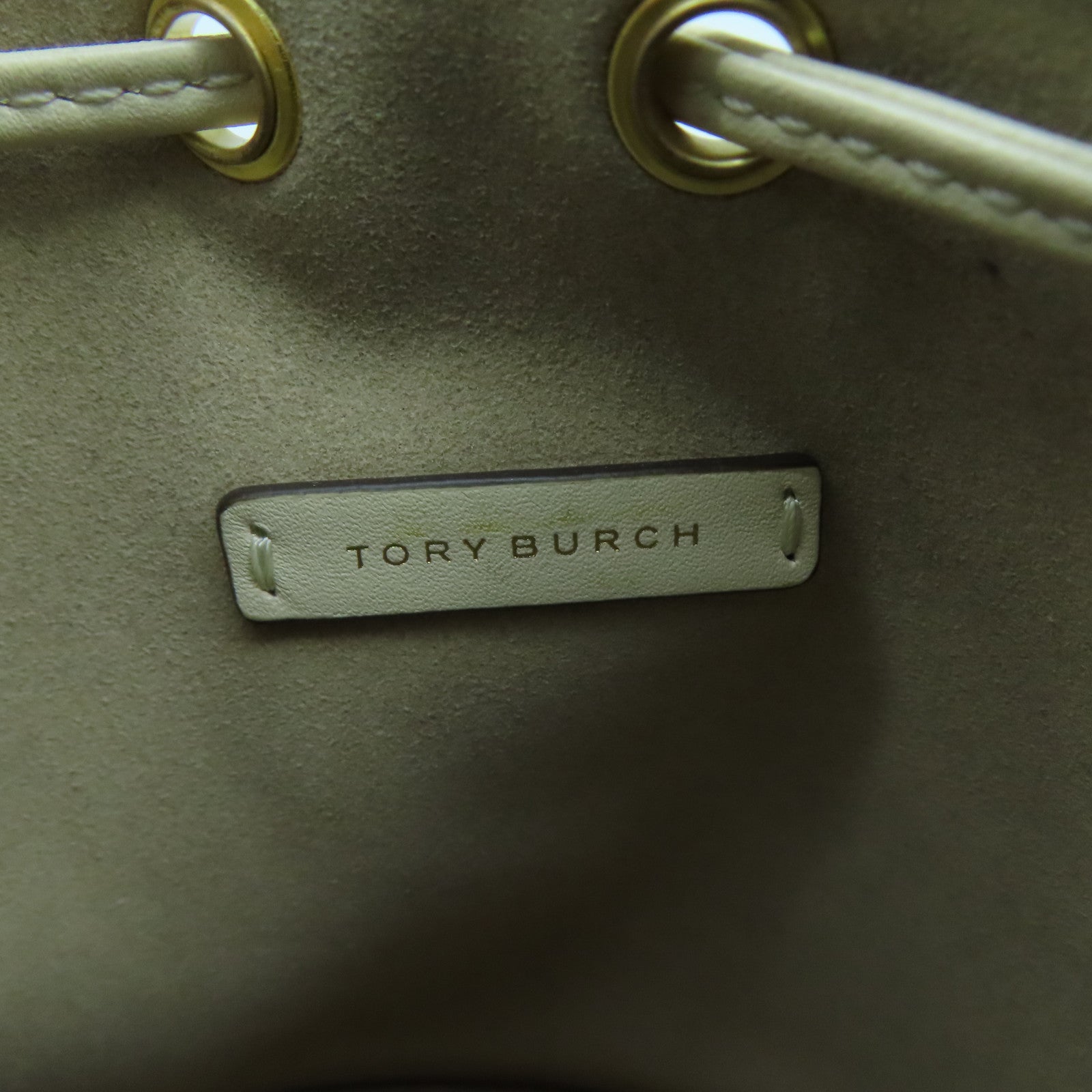 Tory Burch 牛皮皮革T Monogram Embossed Mini Bucket Bag金扣手挽肩背兩用袋米色/灰色