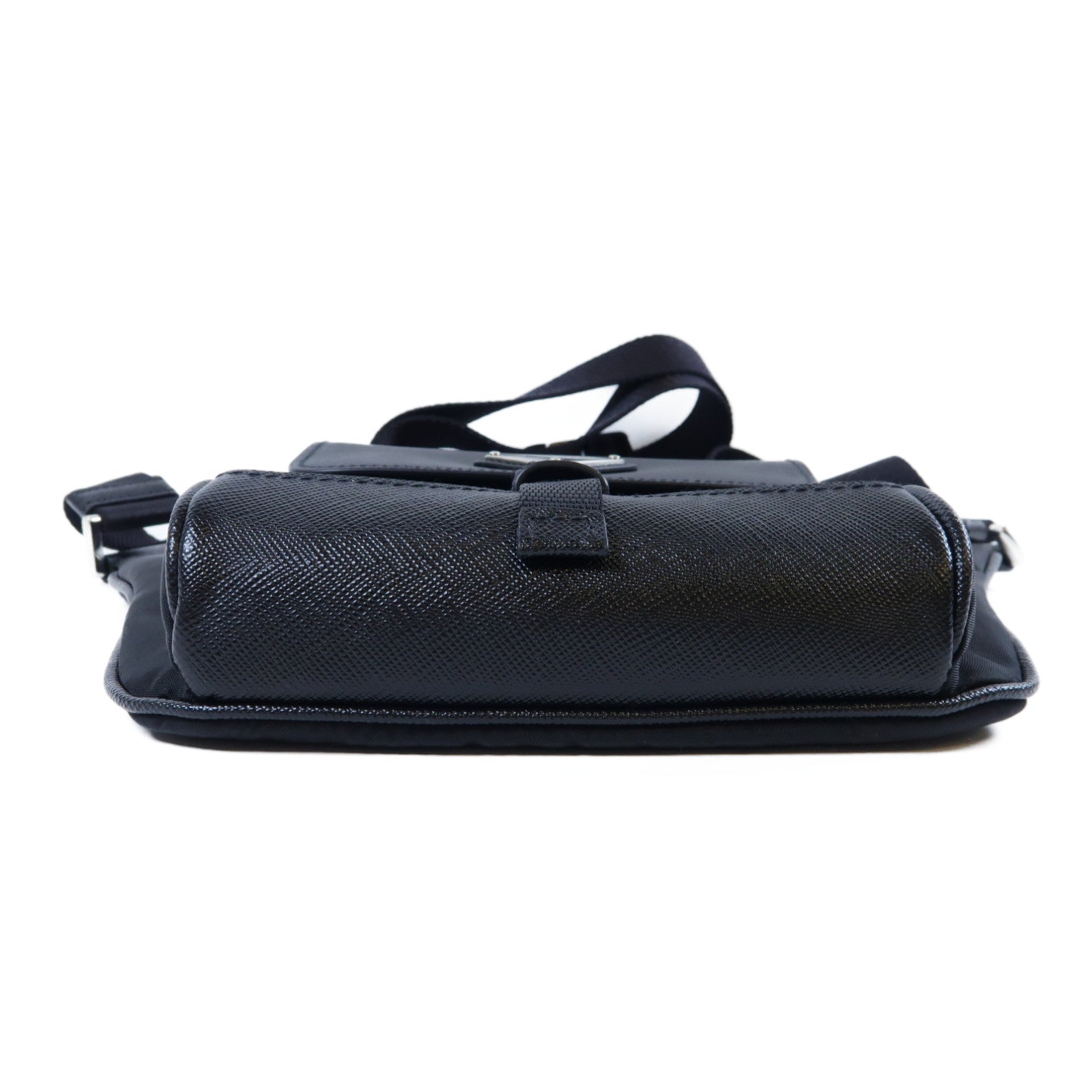 PRADA 尼龍/Saffiano皮革Shoulder Bag銀扣肩背袋黑色