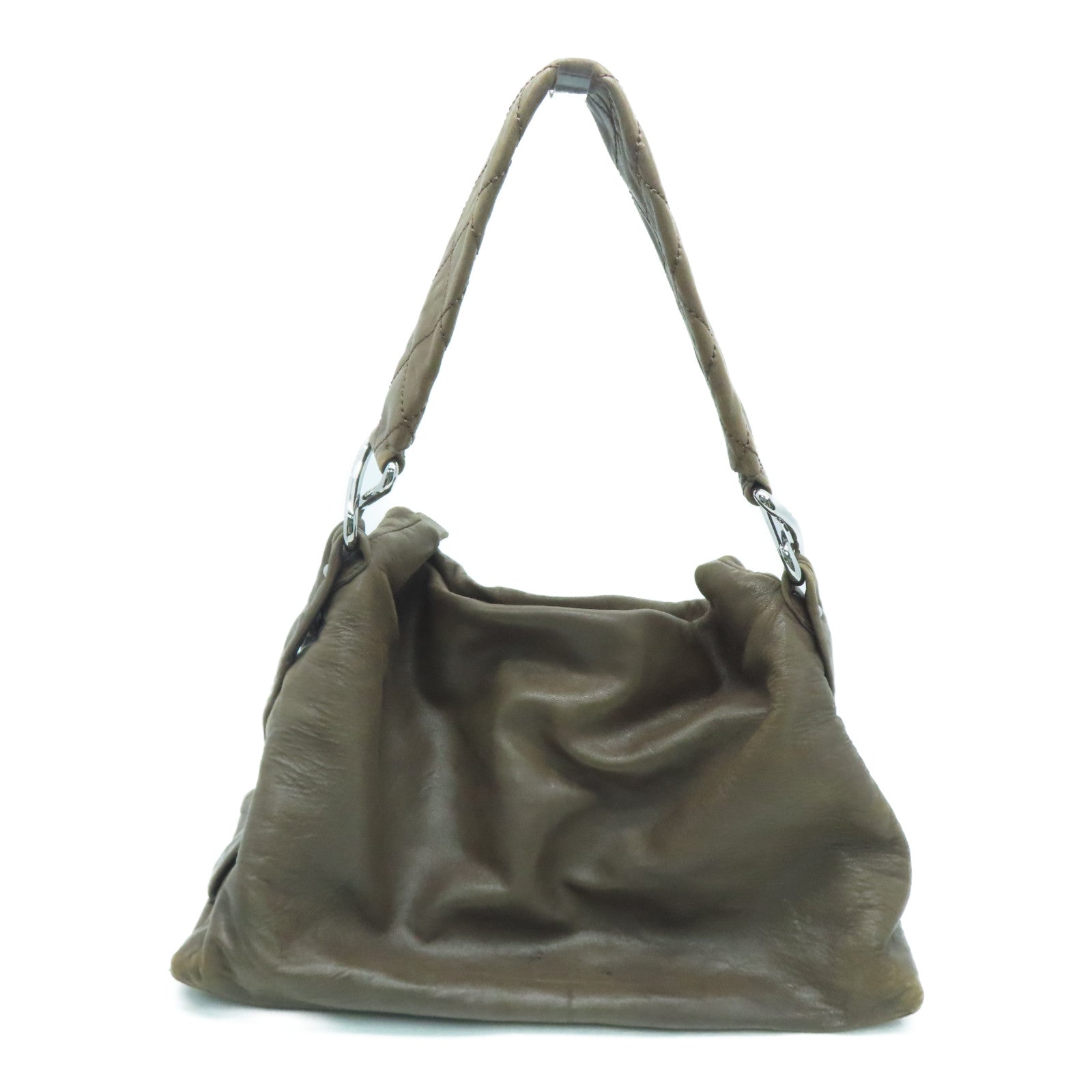 CHANEL 【激减优惠】菱格牛皮皮革Shoulder Bag银扣肩背袋啡色