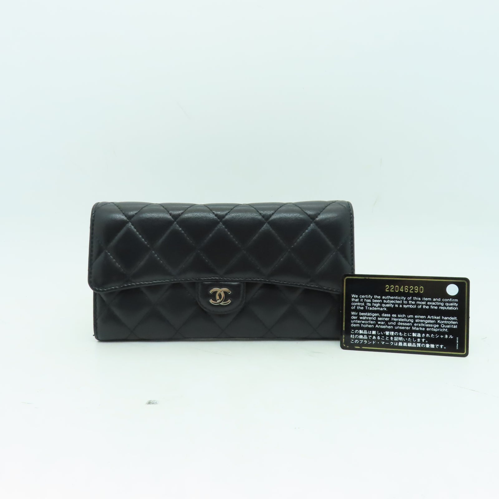 CHANEL 菱格羊皮皮革Long Wallet銀扣長錢包黑色