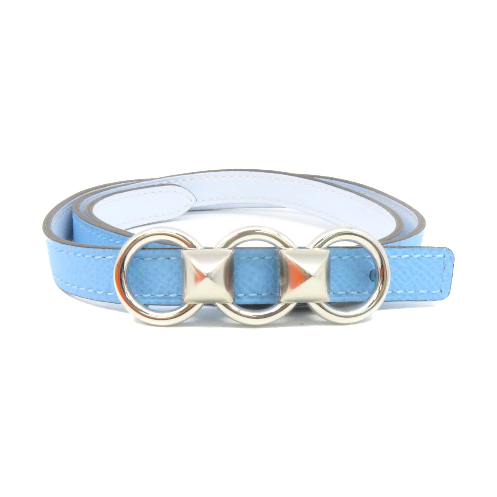 HERMES Epsom Leather Belt 70cm Silver Buckle Belt P3 Light Blue