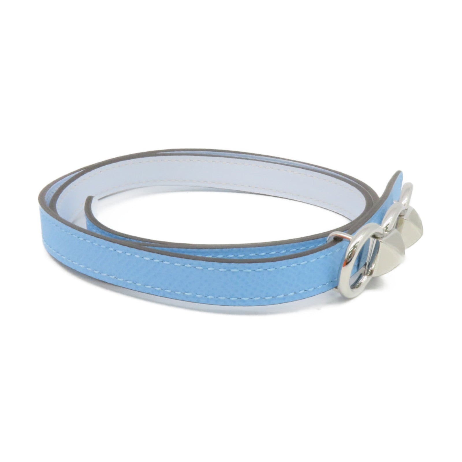 HERMES Epsom Leather Belt 70cm Silver Buckle Belt P3 Light Blue