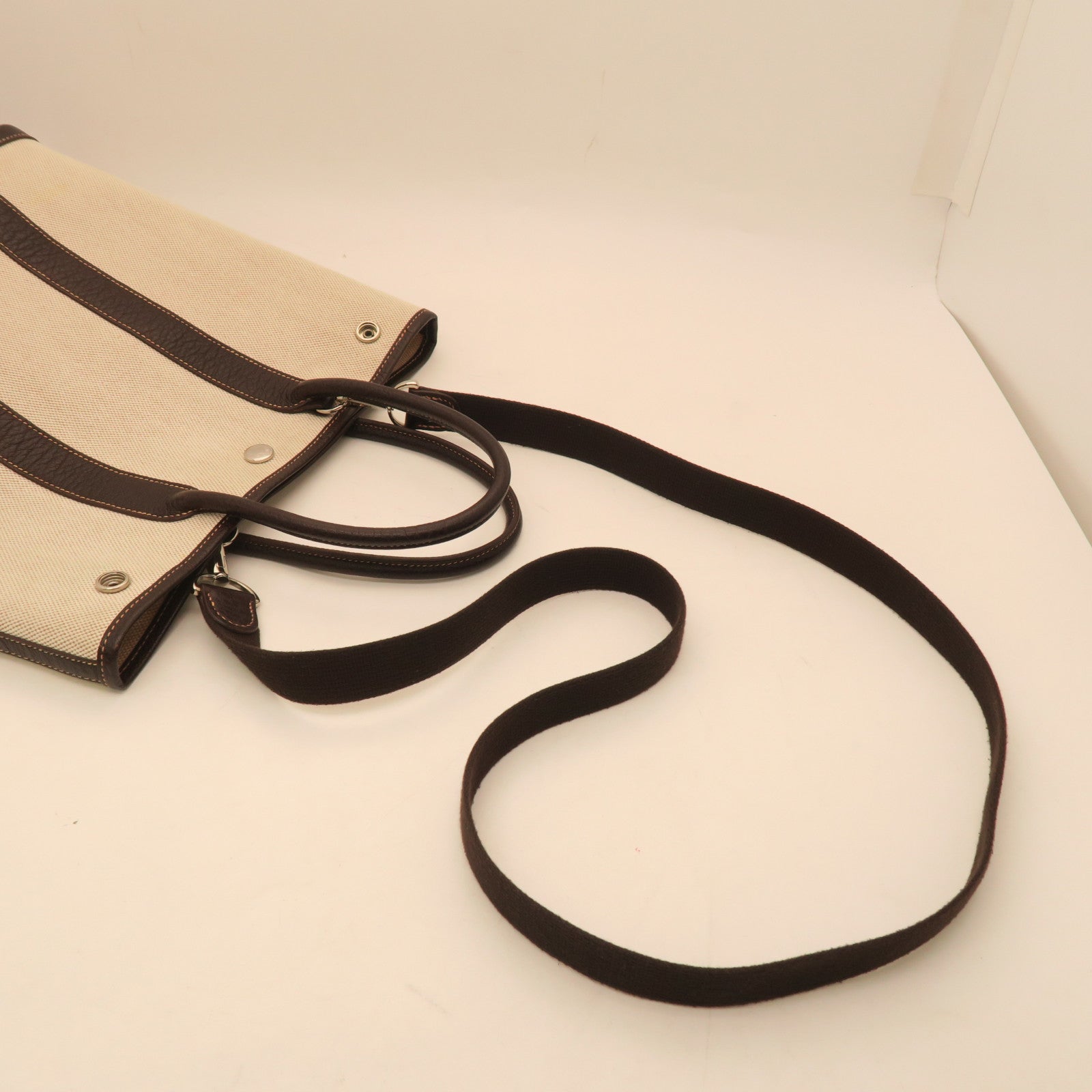HERMES Negonda Leather Garden Party TPM Silver Buckle Handle Bag Beige/Brown