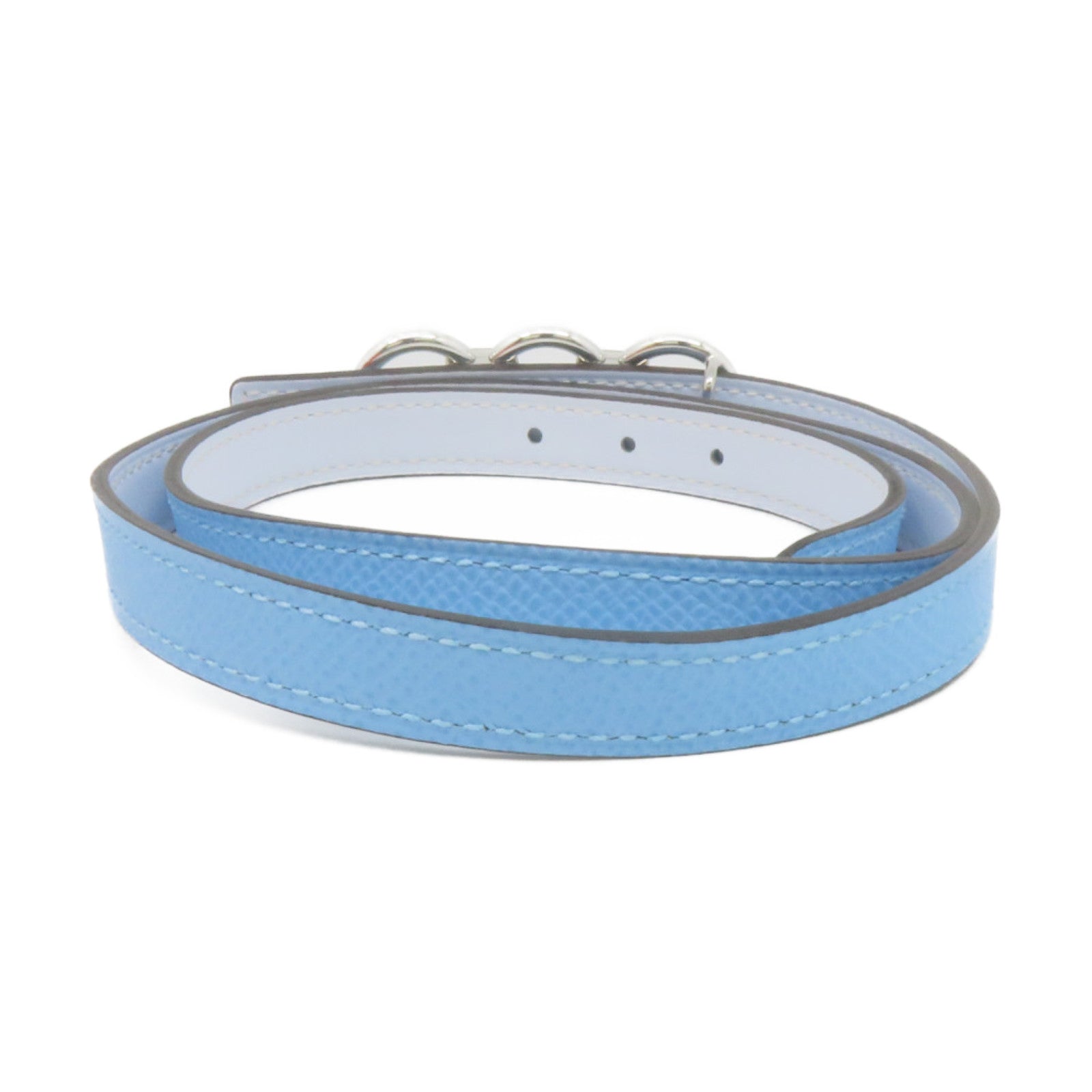 HERMES Epsom Leather Belt 70cm Silver Buckle Belt P3 Light Blue