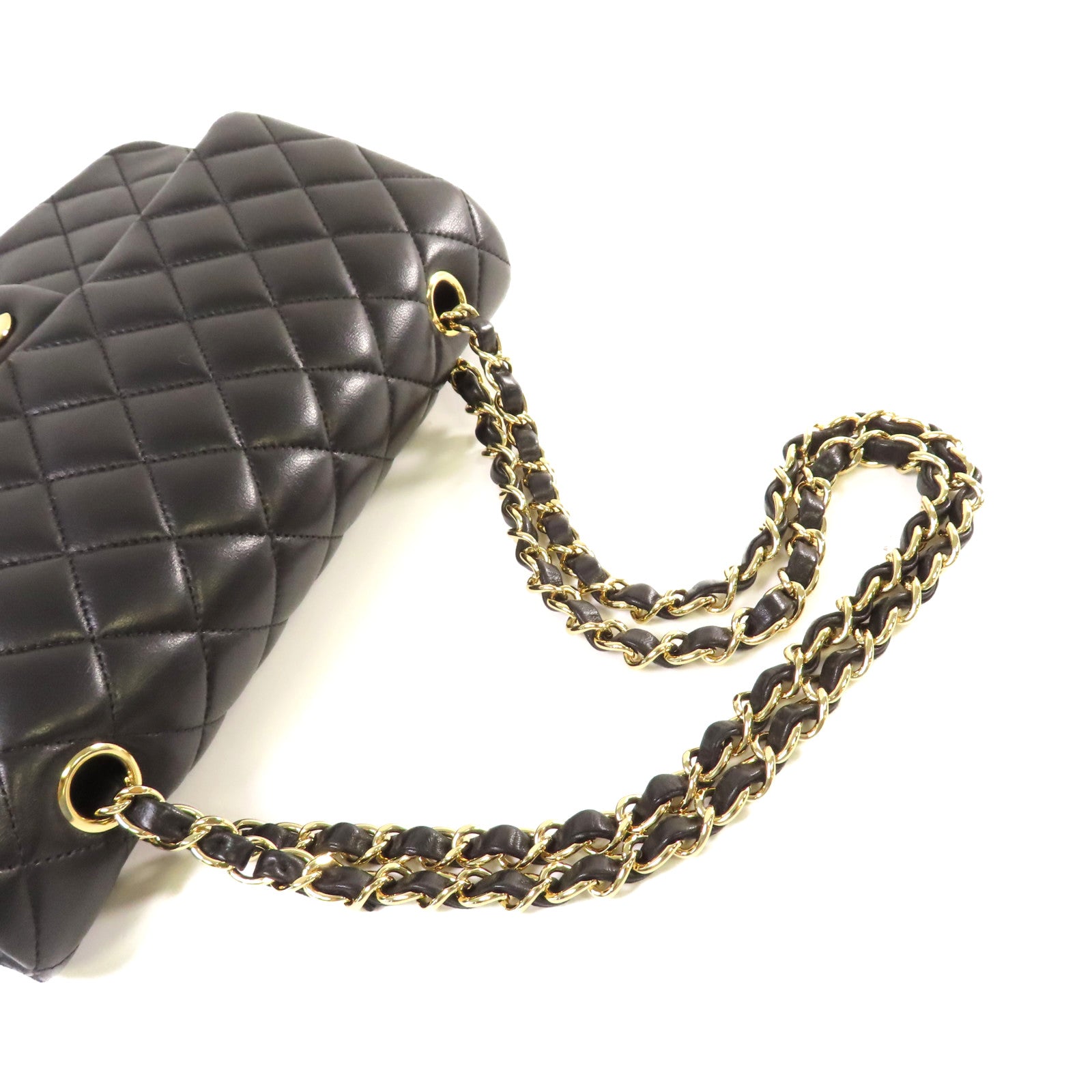 CHANEL 菱格羊皮皮革Classic 25cm Chain Shoulder Bag金扣鏈帶肩背袋黑色