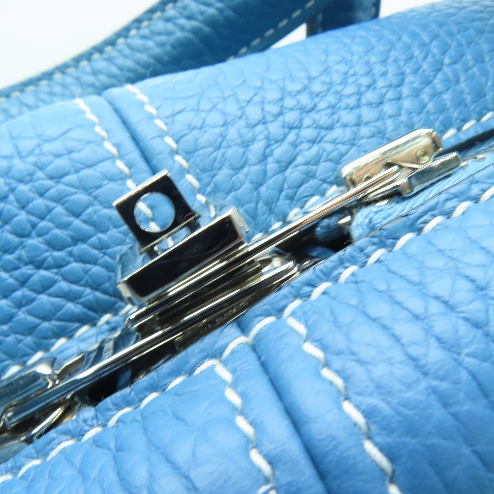 HERMES Clemence皮革Victoria银扣手挽袋/肩背袋Blue Jean/蓝色