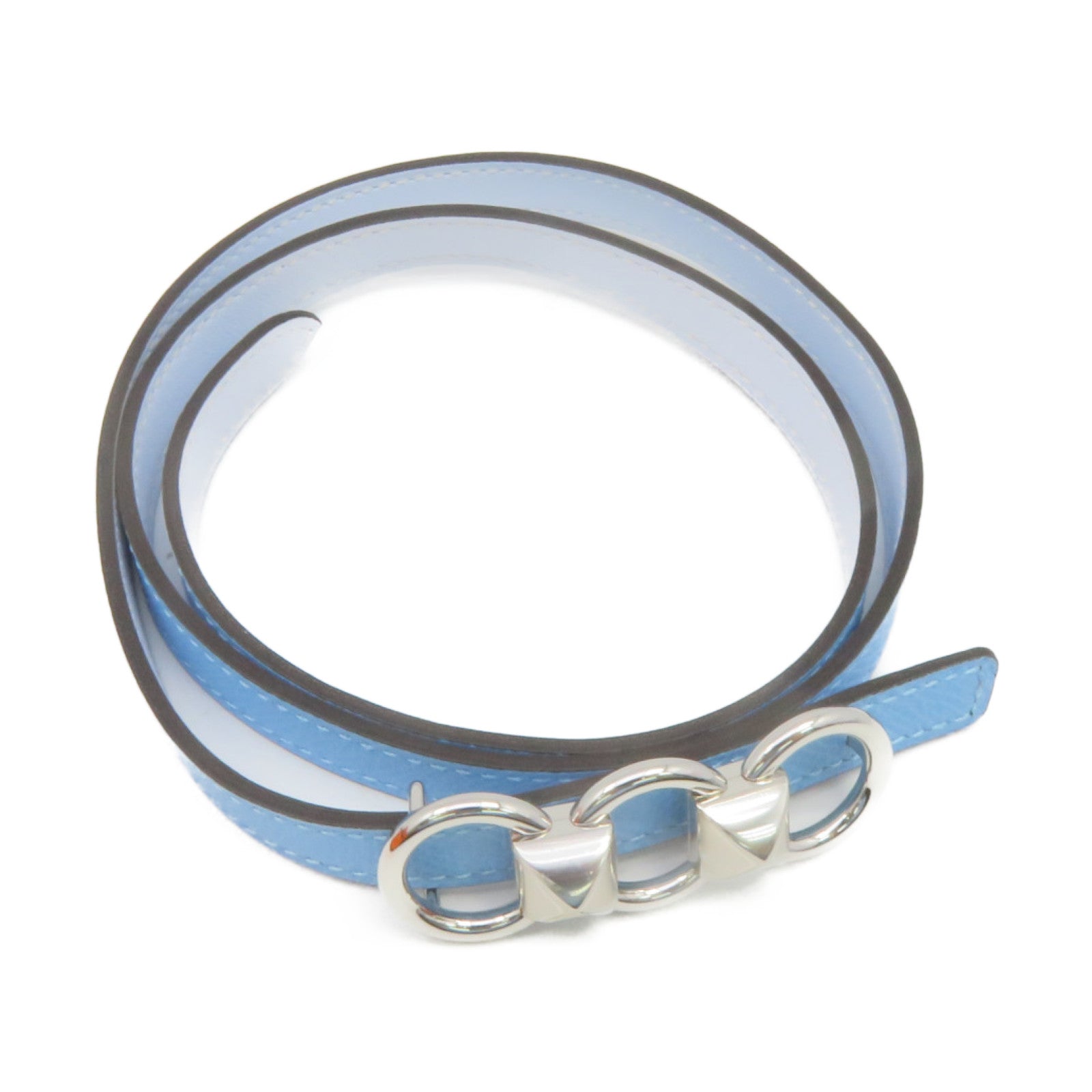 HERMES Epsom Leather Belt 70cm Silver Buckle Belt P3 Light Blue