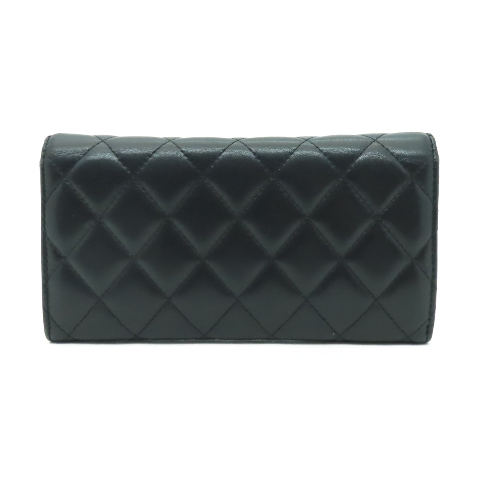 CHANEL 菱格羊皮皮革Long Wallet銀扣長錢包黑色