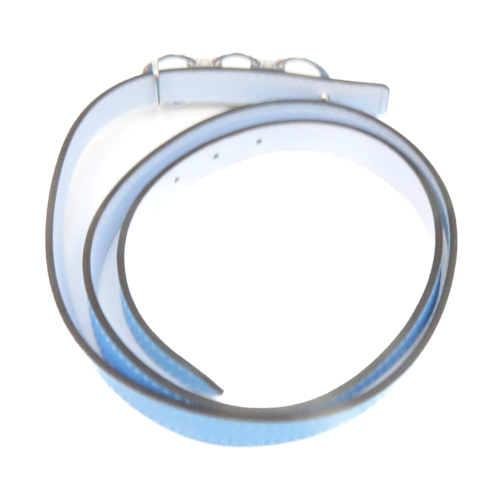 HERMES Epsom Leather Belt 70cm Silver Buckle Belt P3 Light Blue
