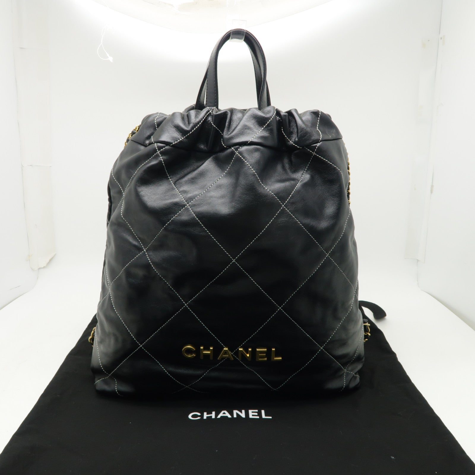CHANEL 菱格牛皮皮革Chanel 22金扣背包黒色