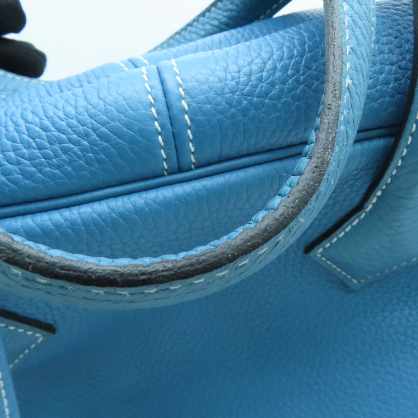 HERMES Clemence皮革Victoria银扣手挽袋/肩背袋Blue Jean/蓝色