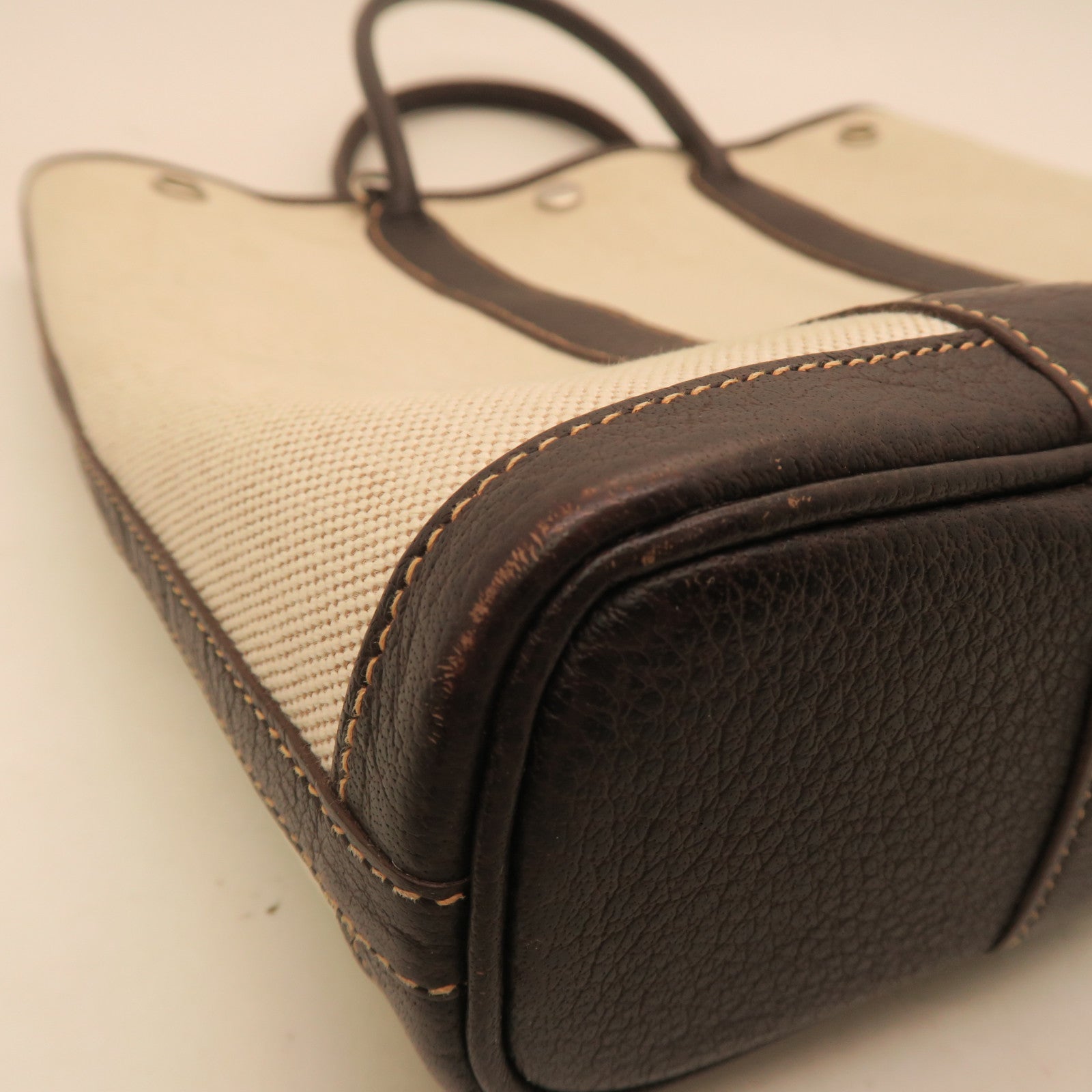 HERMES Negonda Leather Garden Party TPM Silver Buckle Handle Bag Beige/Brown