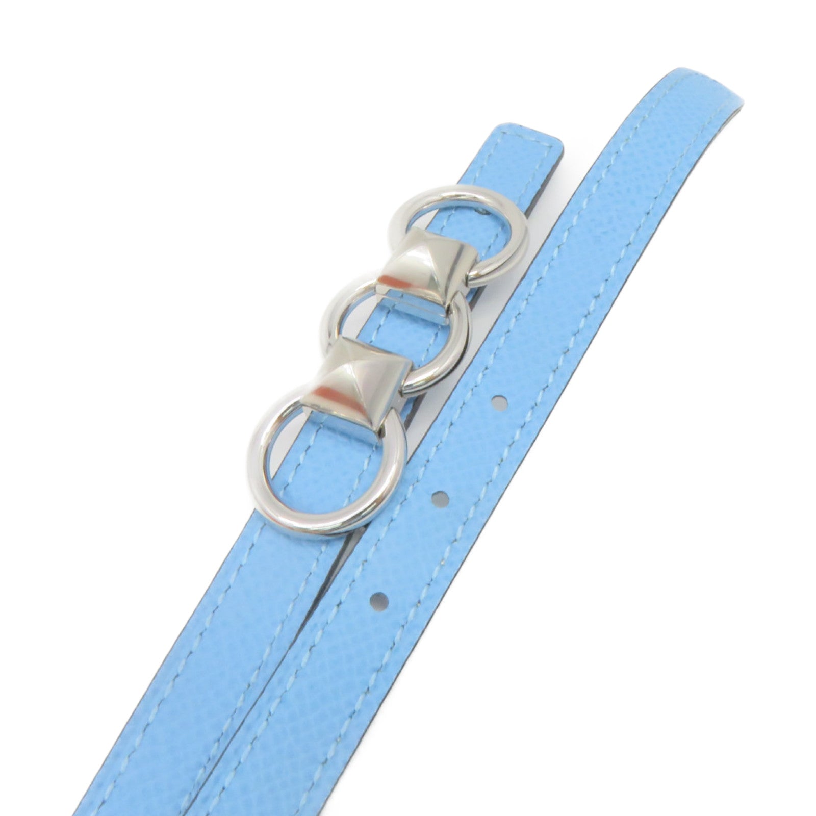 HERMES Epsom Leather Belt 70cm Silver Buckle Belt P3 Light Blue