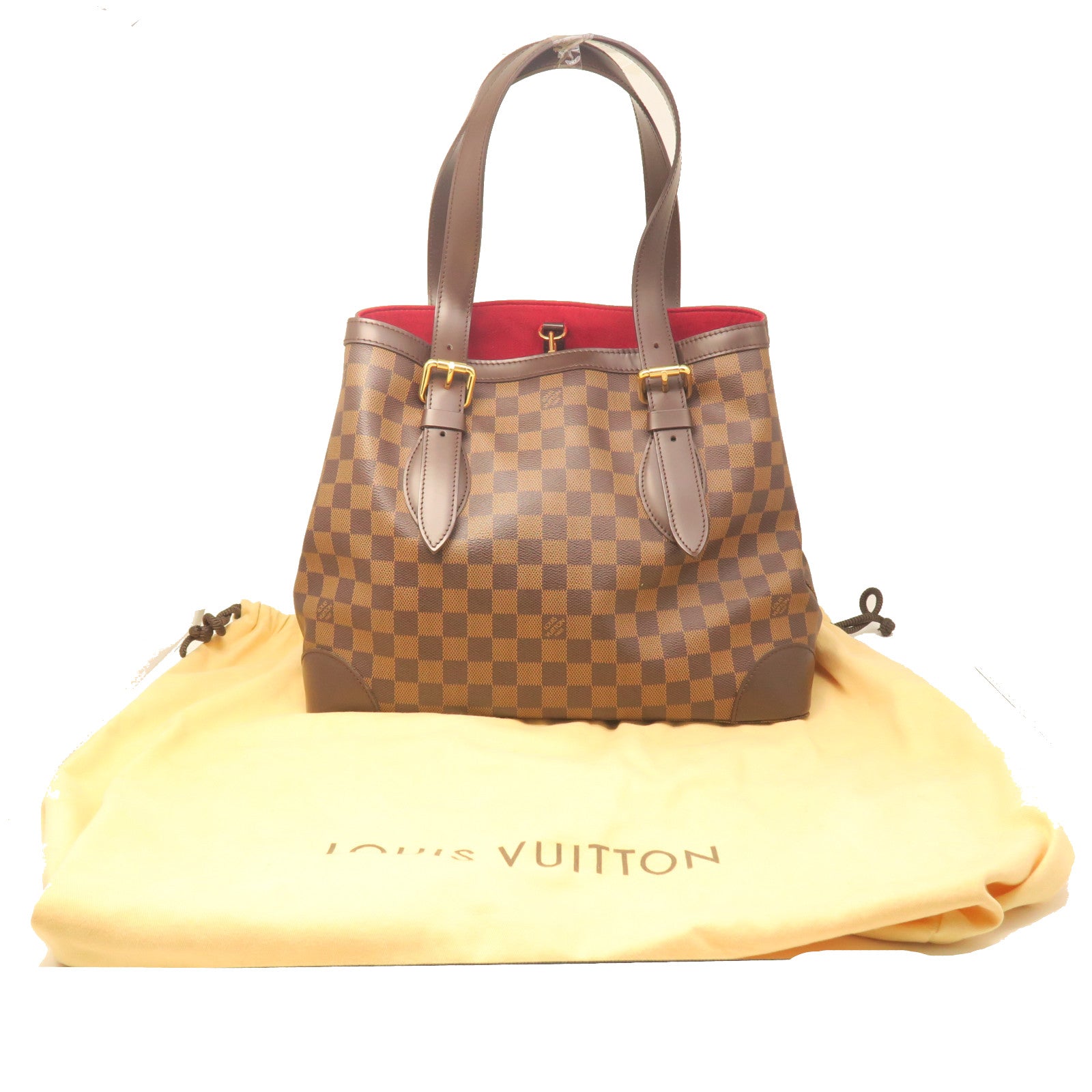 LOUIS VUITTON Damier Hampstead GM gold buckle handle bag brown