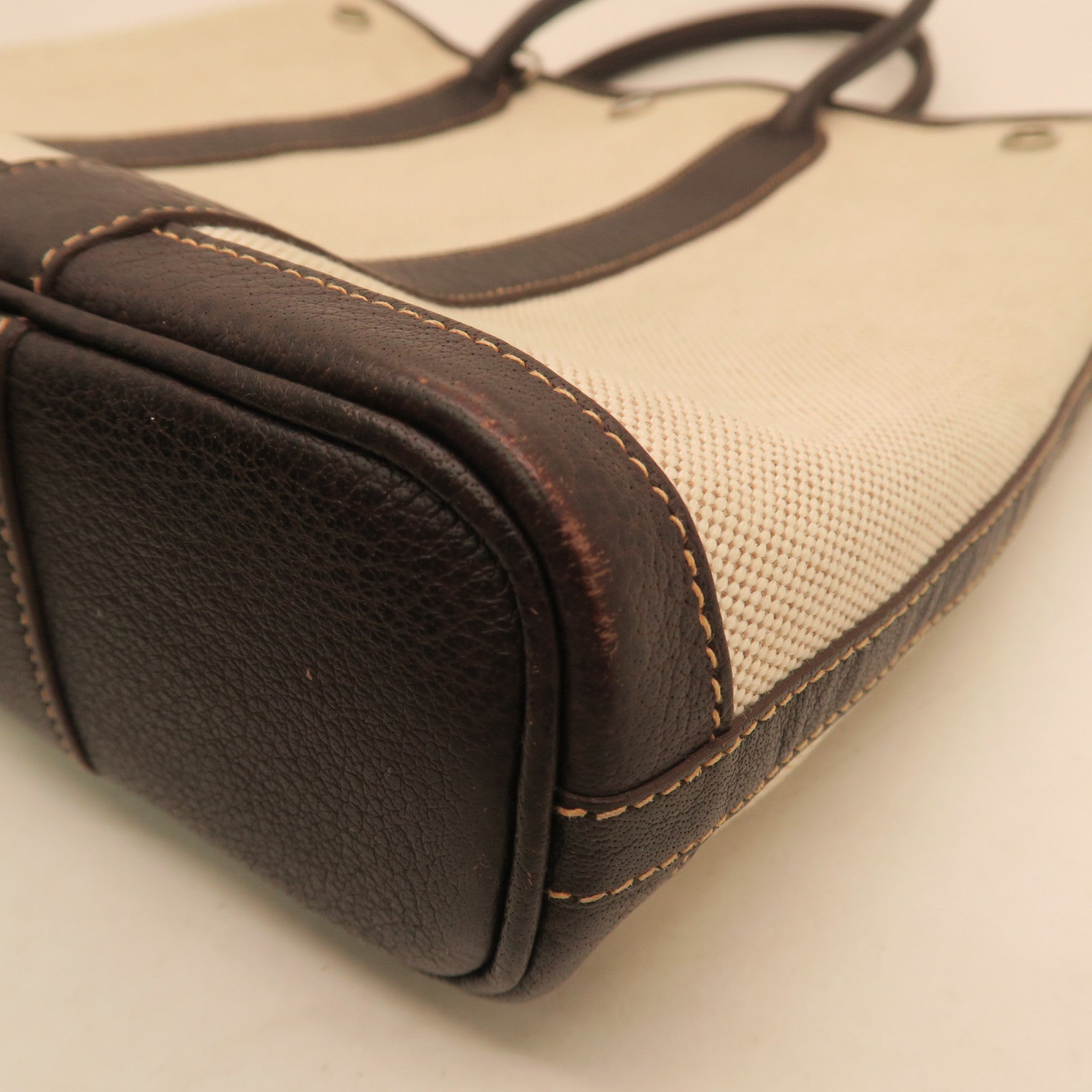 HERMES Negonda Leather Garden Party TPM Silver Buckle Handle Bag Beige/Brown