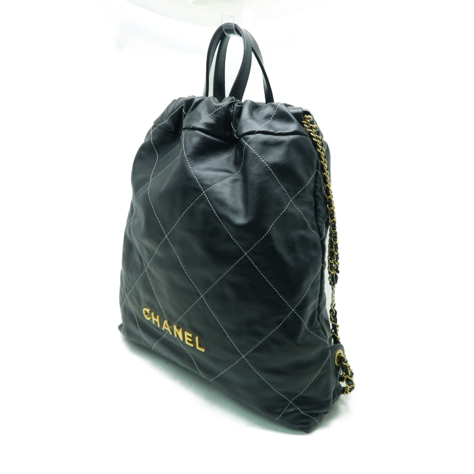 CHANEL 菱格牛皮皮革Chanel 22金扣背包黒色