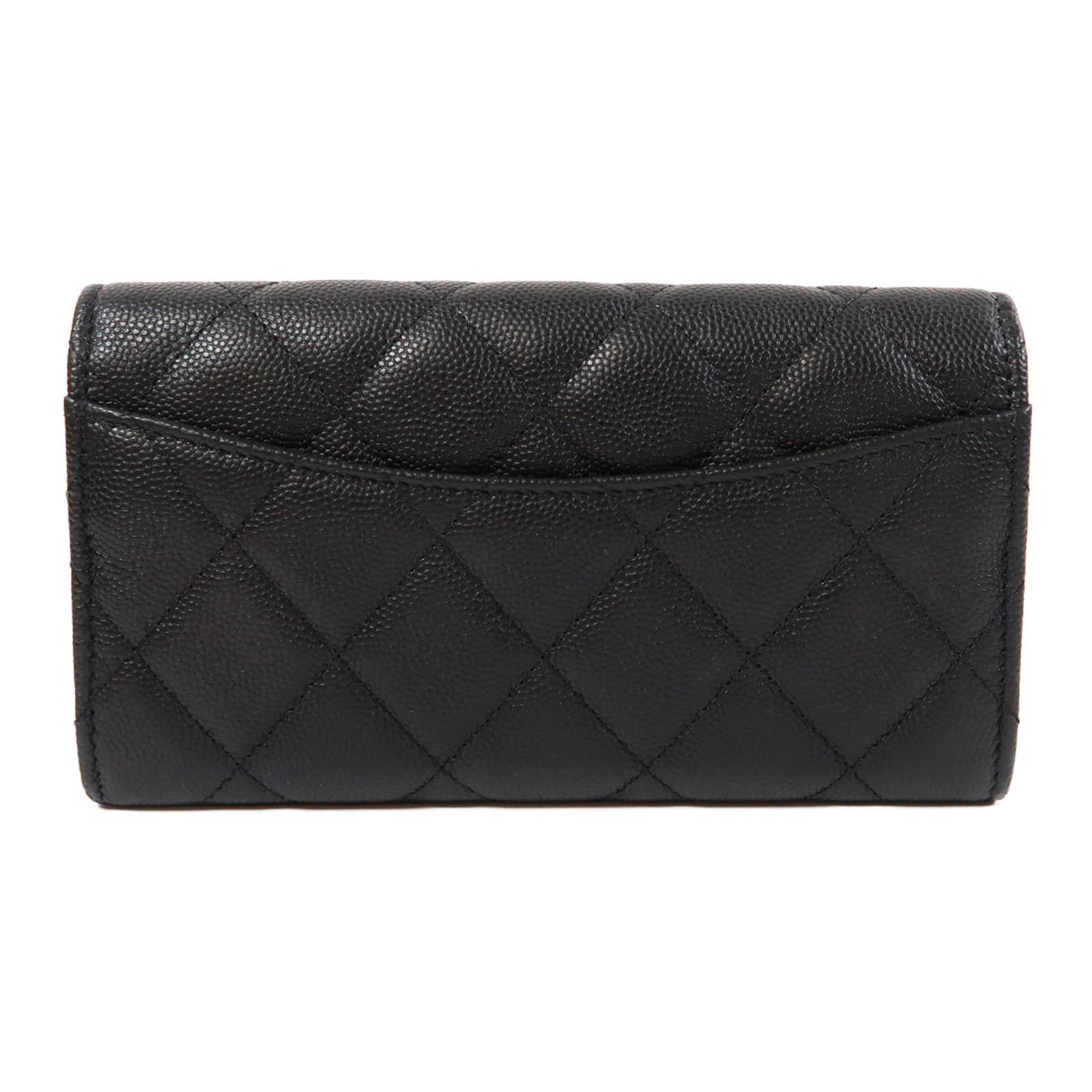 CHANEL 菱格Caviar皮革Long Wallet金扣長錢包黑色