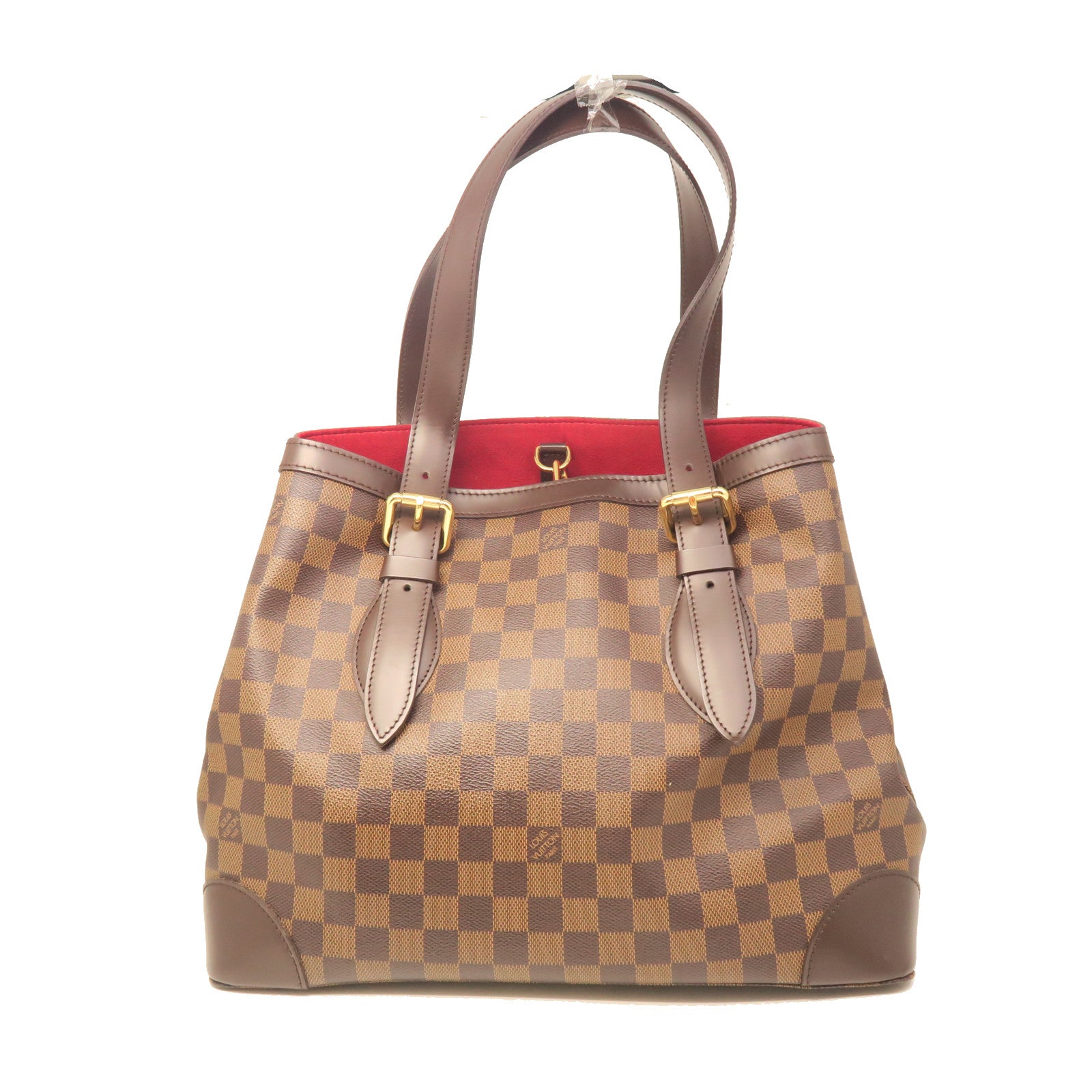 LOUIS VUITTON Damier Hampstead GM gold buckle handle bag brown