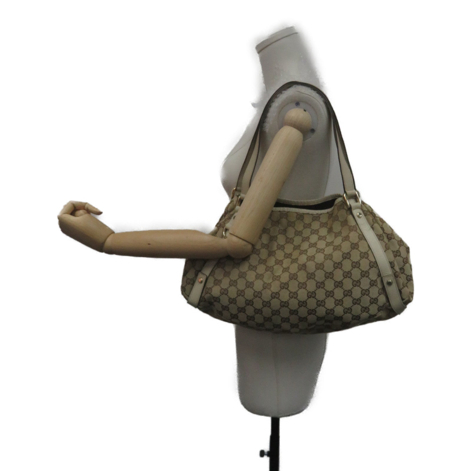 GUCCI 【激減優惠】帆布Shoulder Bag金扣肩背袋米色/白色