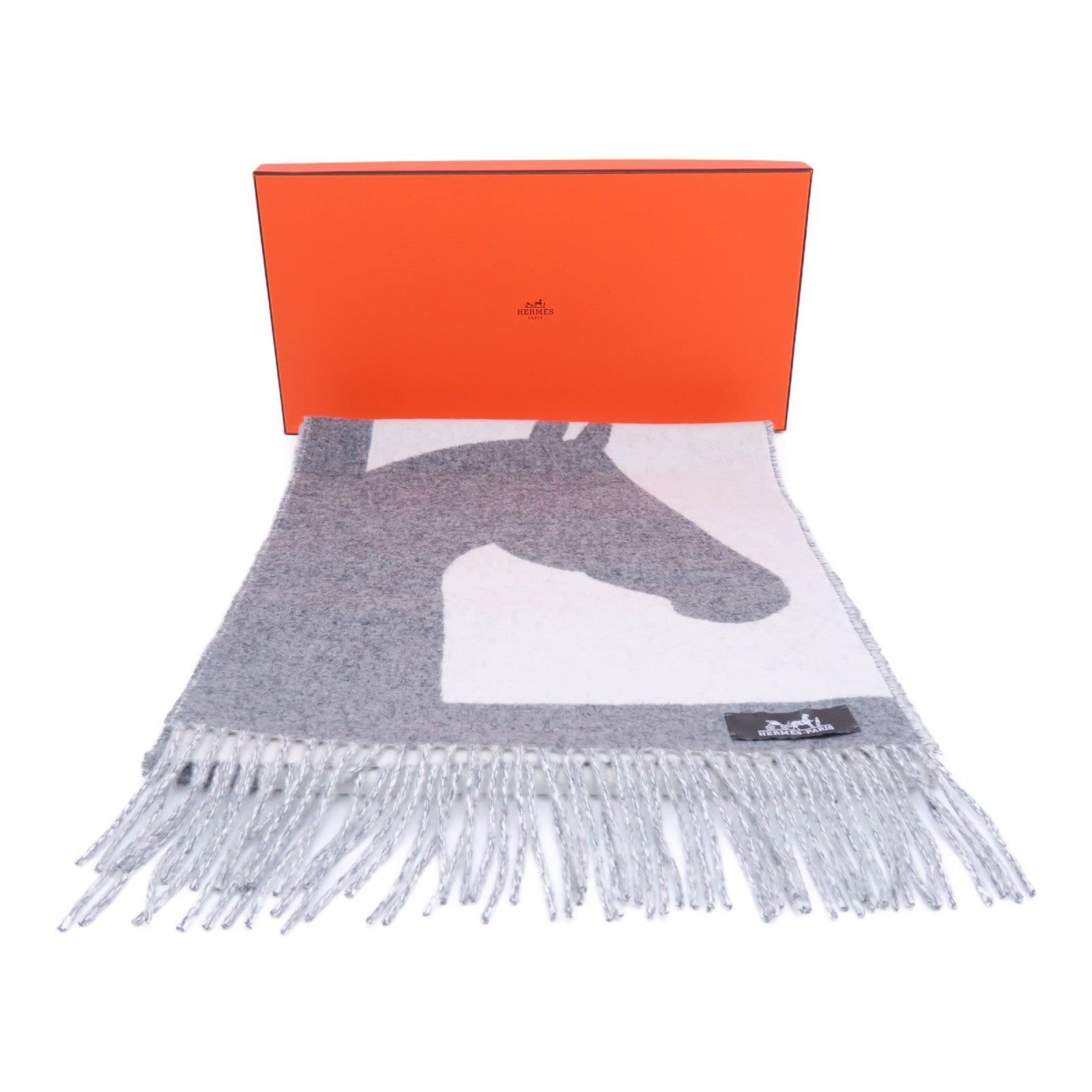 HERMES 羊絨Scarf圍巾灰色