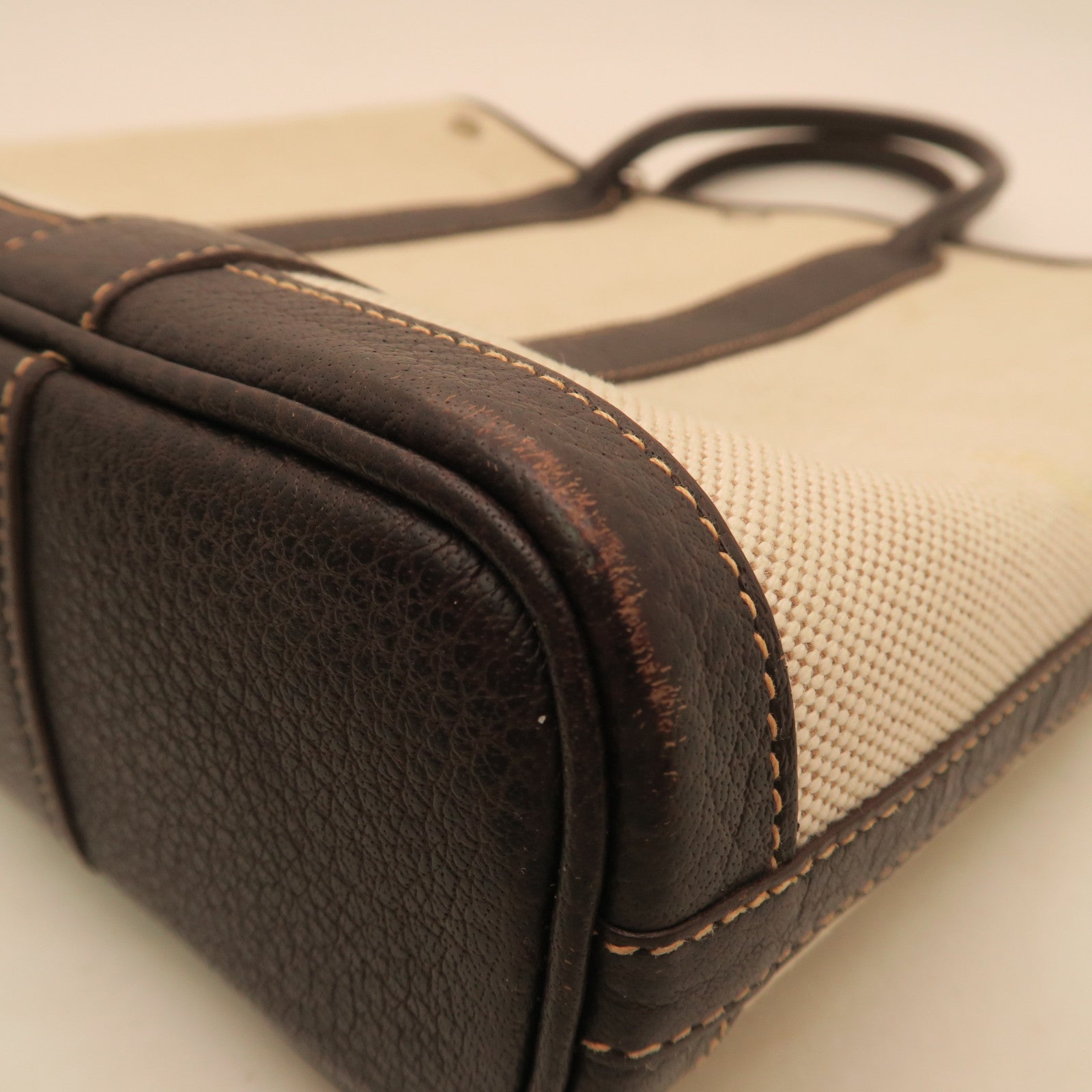 HERMES Negonda Leather Garden Party TPM Silver Buckle Handle Bag Beige/Brown