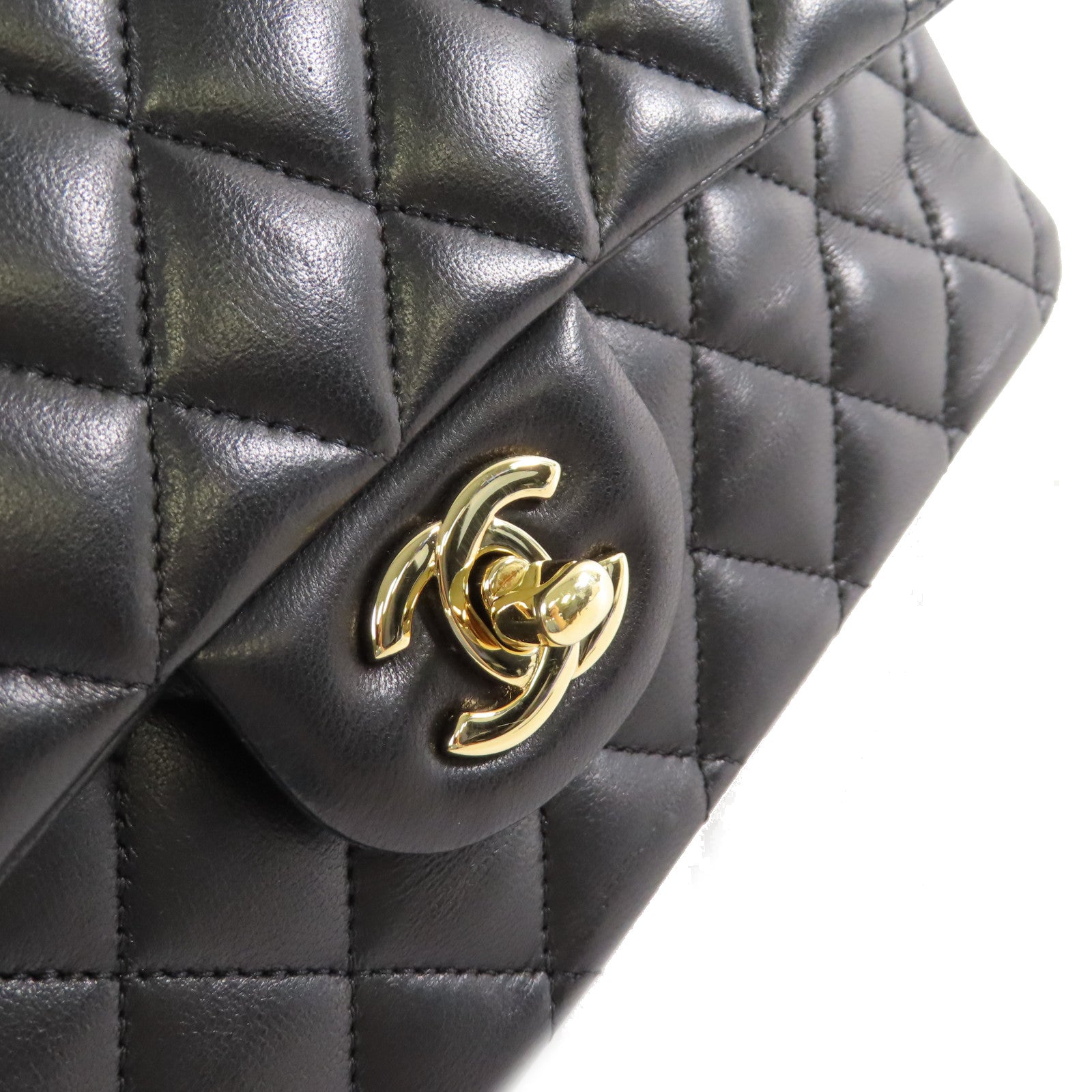 CHANEL 菱格羊皮皮革Classic 25cm Chain Shoulder Bag金扣鏈帶肩背袋黑色