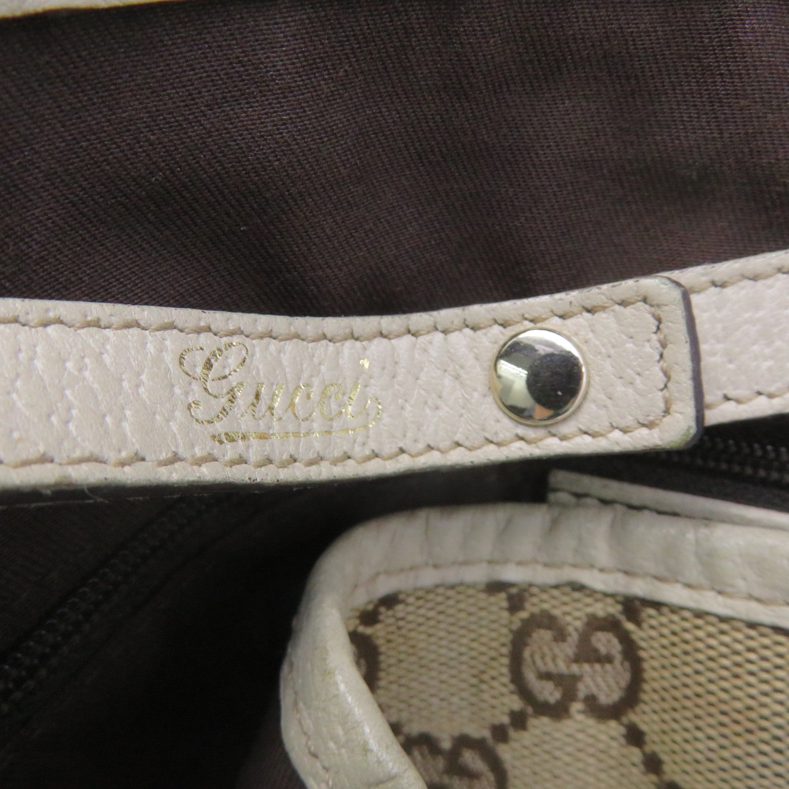 GUCCI 【激減優惠】帆布Shoulder Bag金扣肩背袋米色/白色