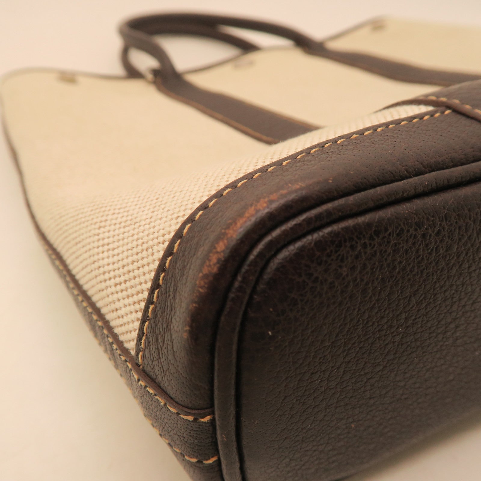 HERMES Negonda Leather Garden Party TPM Silver Buckle Handle Bag Beige/Brown