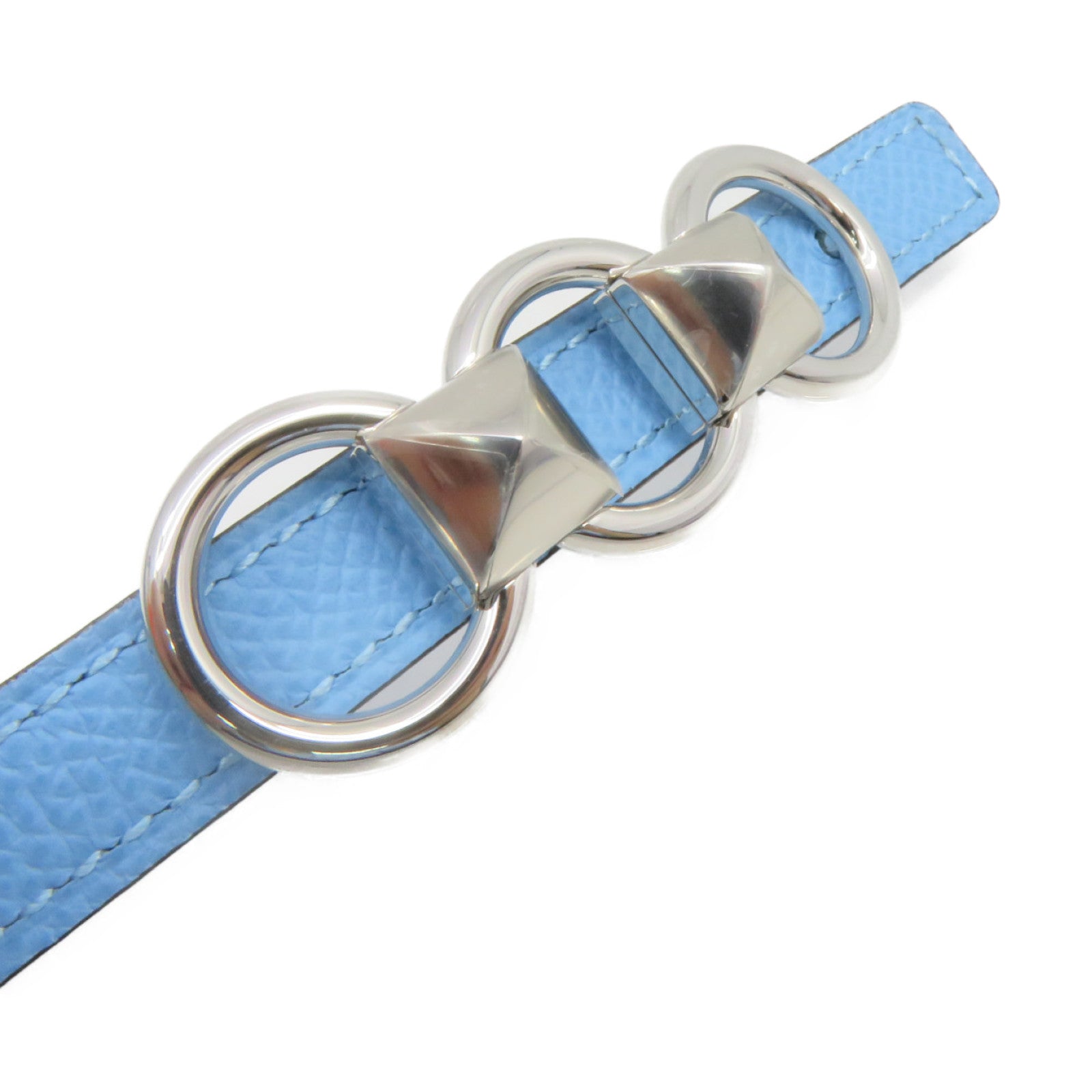 HERMES Epsom Leather Belt 70cm Silver Buckle Belt P3 Light Blue