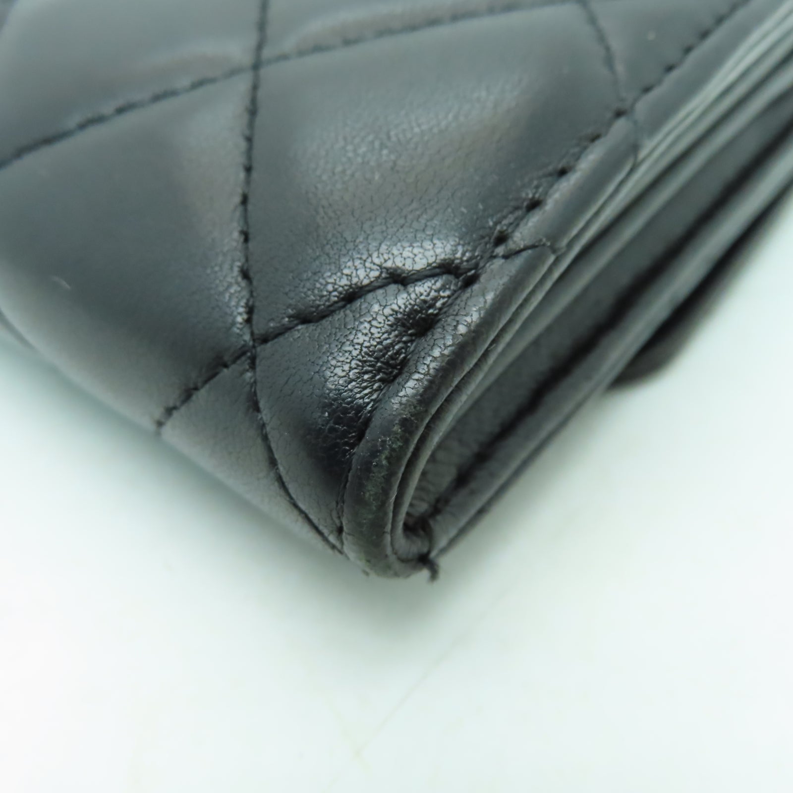 CHANEL 菱格羊皮皮革Long Wallet銀扣長錢包黑色
