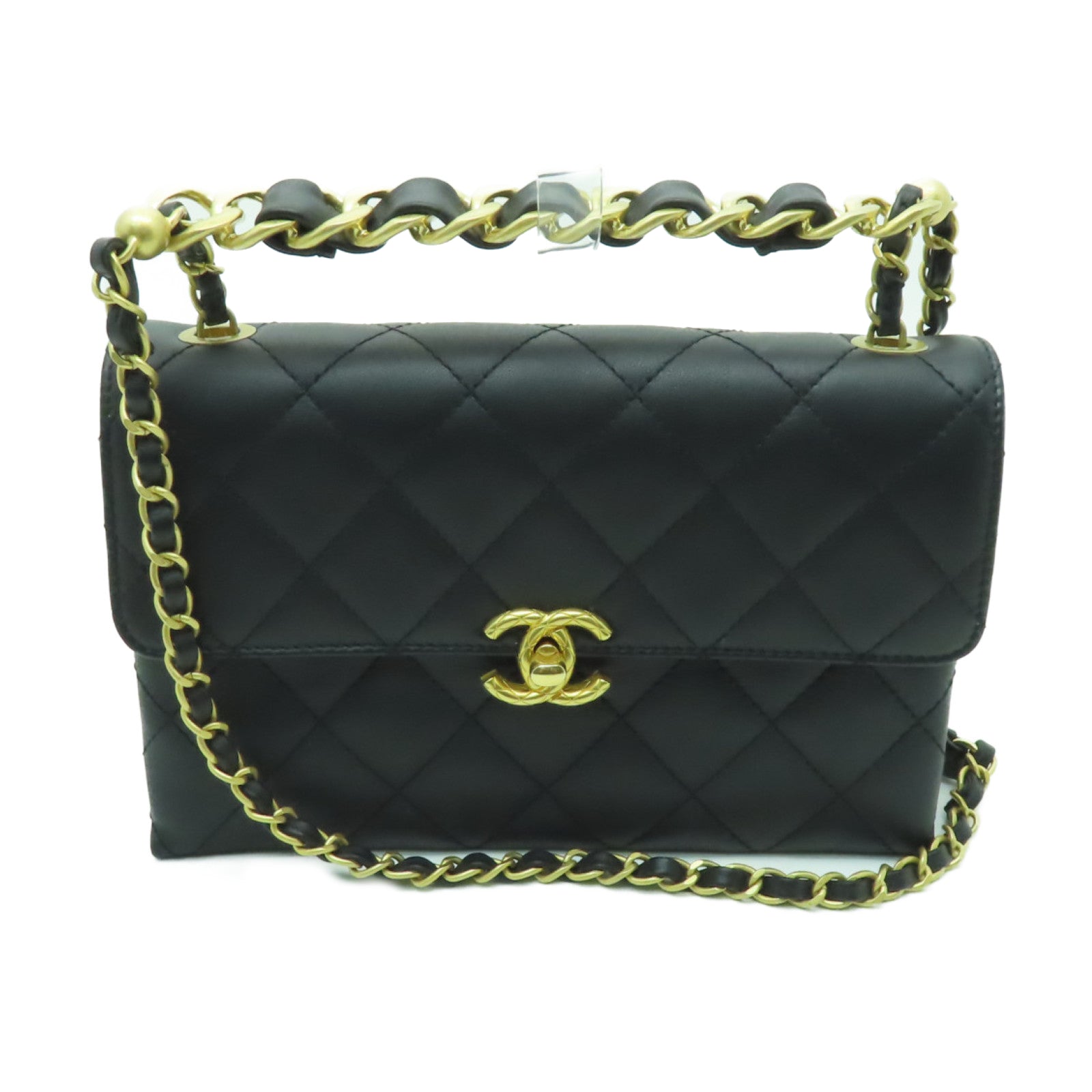 CHANEL 【激減優惠】菱格牛皮皮革2way Shoulder Bag金扣手挽肩背兩用袋黑色