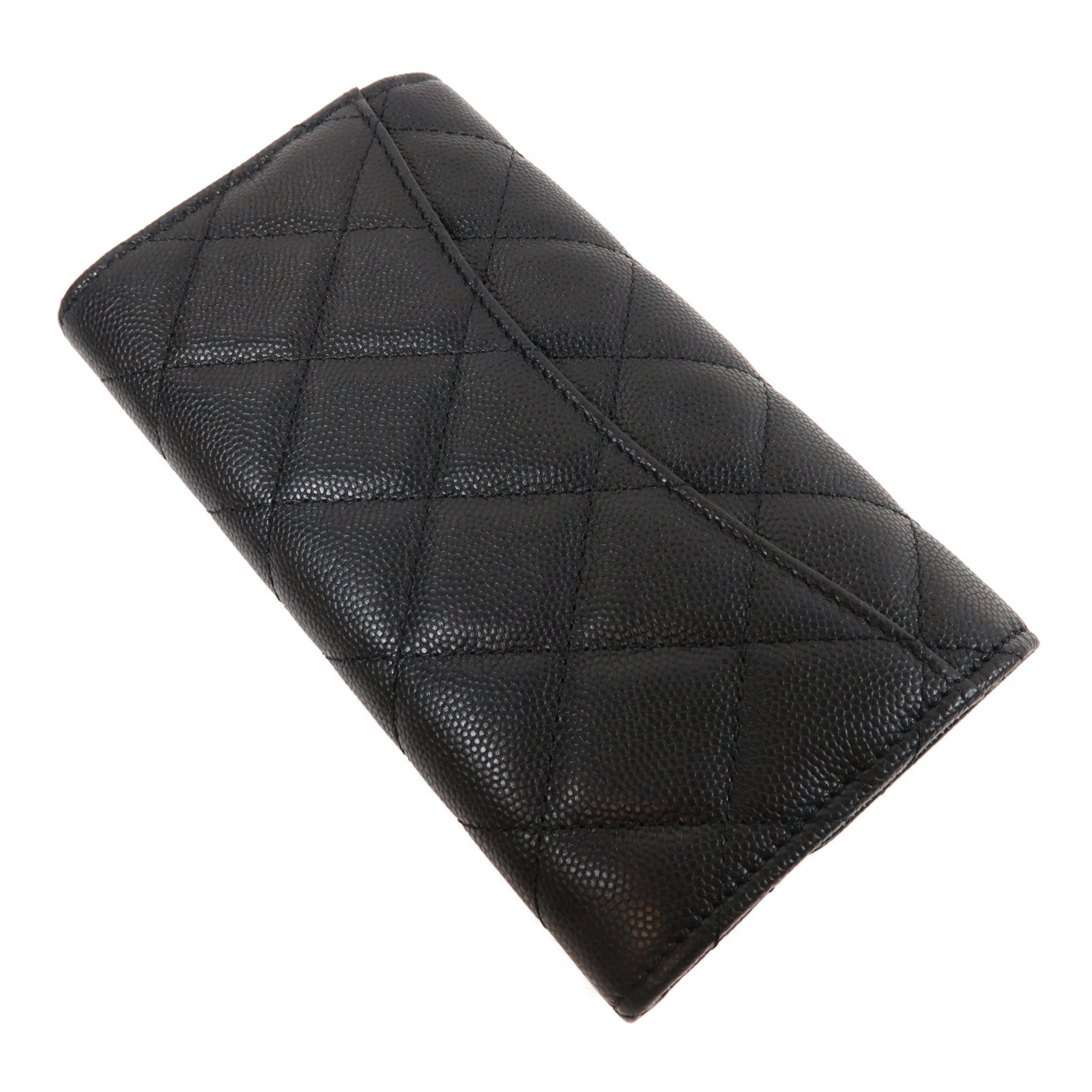 CHANEL 菱格Caviar皮革Long Wallet金扣長錢包黑色