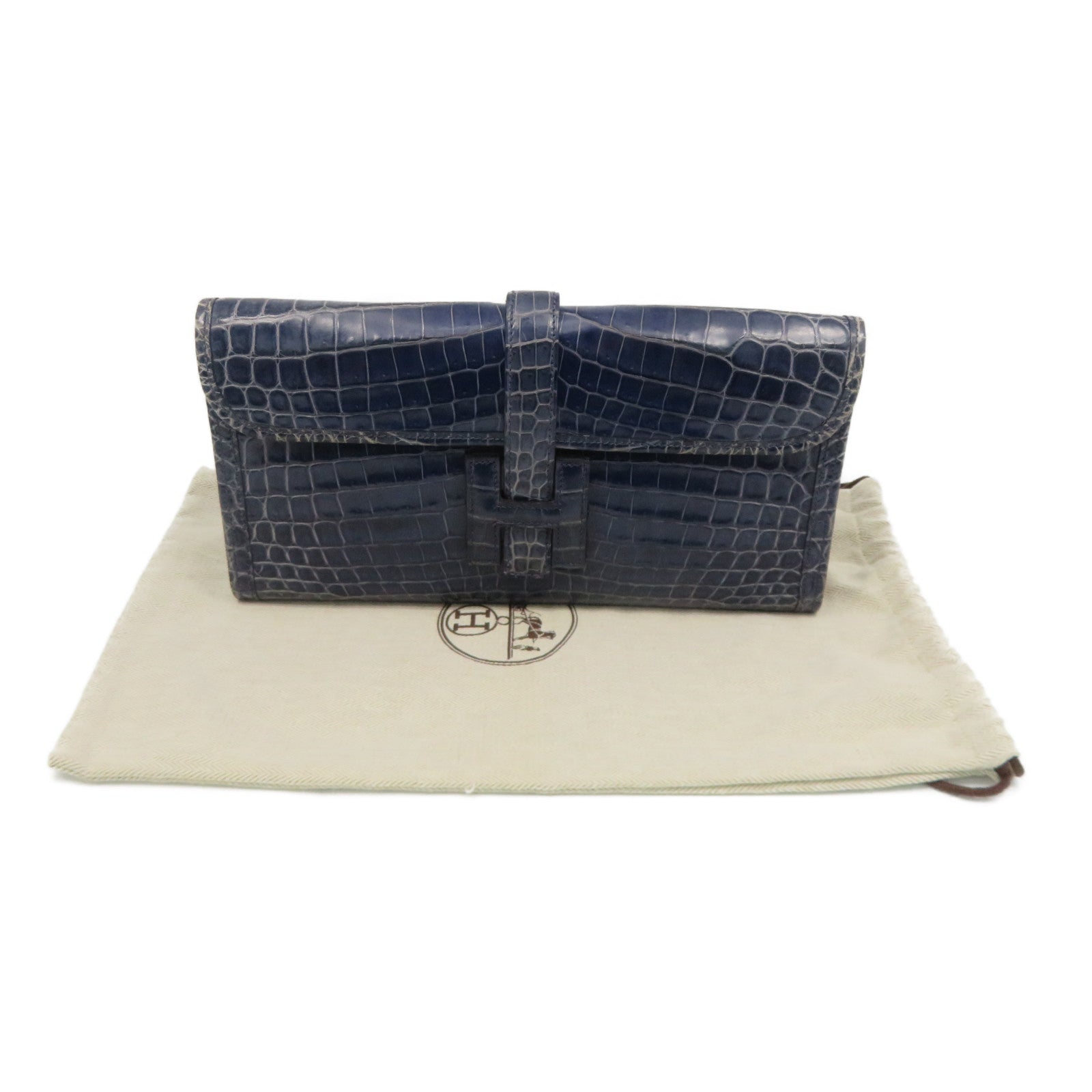 HERMES [Sharp Discount] Croco Niloticus Mat Leather Jije Clutch Blue/Bleu Abysse