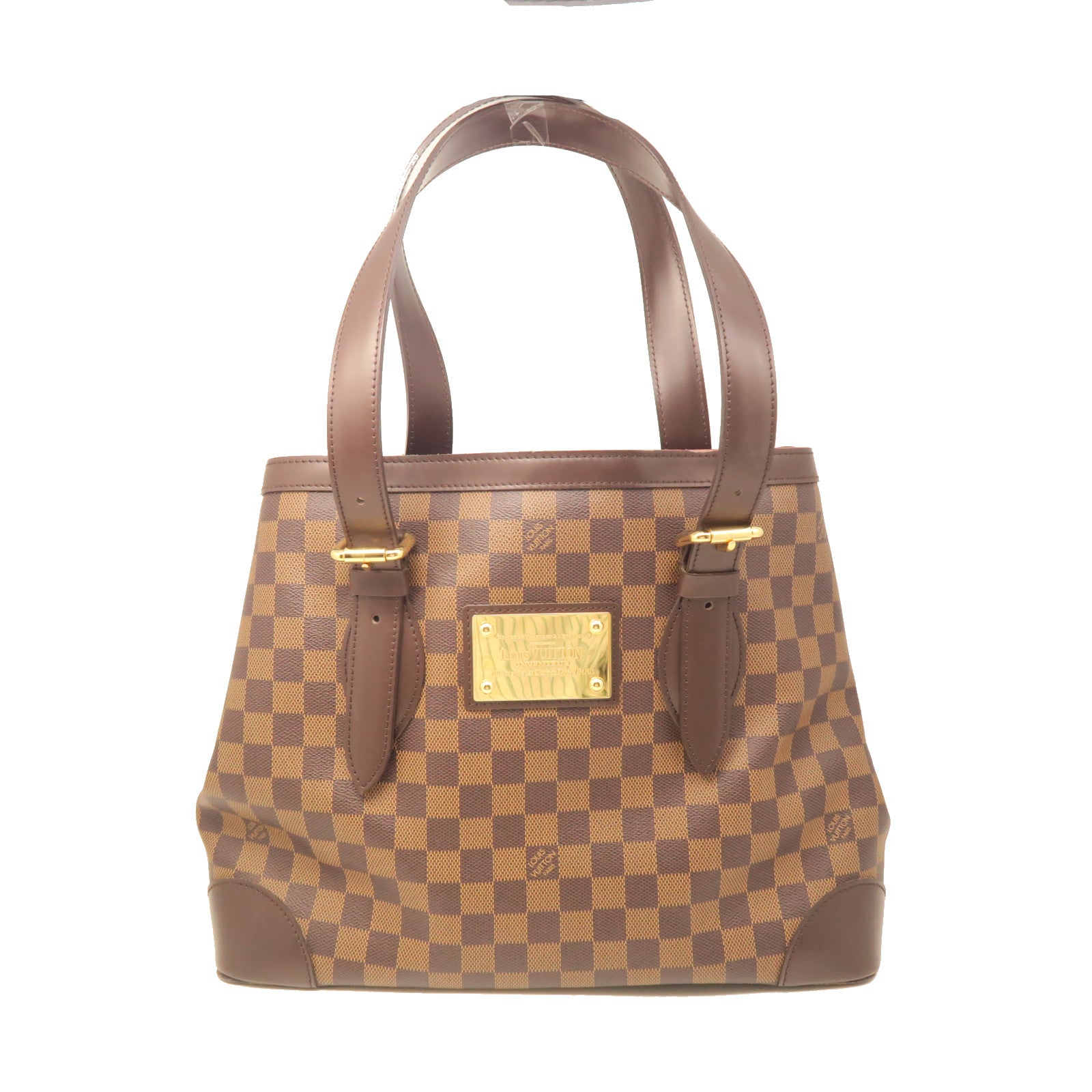 LOUIS VUITTON Damier Hampstead GM gold buckle handle bag brown