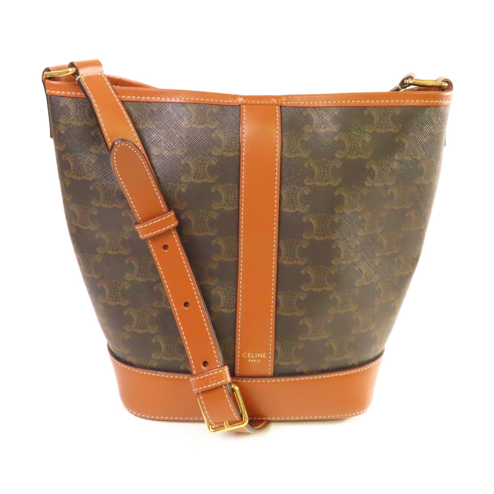 CELINE Triomphe帆布Small Bucket Shoulder Bag金扣肩背袋啡色