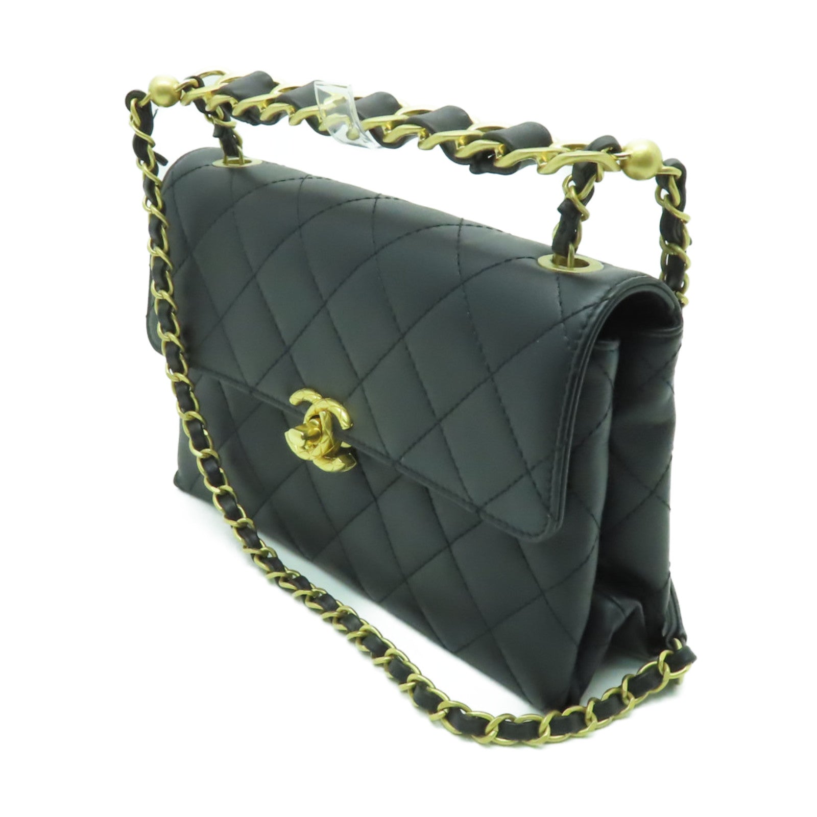 CHANEL 【激減優惠】菱格牛皮皮革2way Shoulder Bag金扣手挽肩背兩用袋黑色