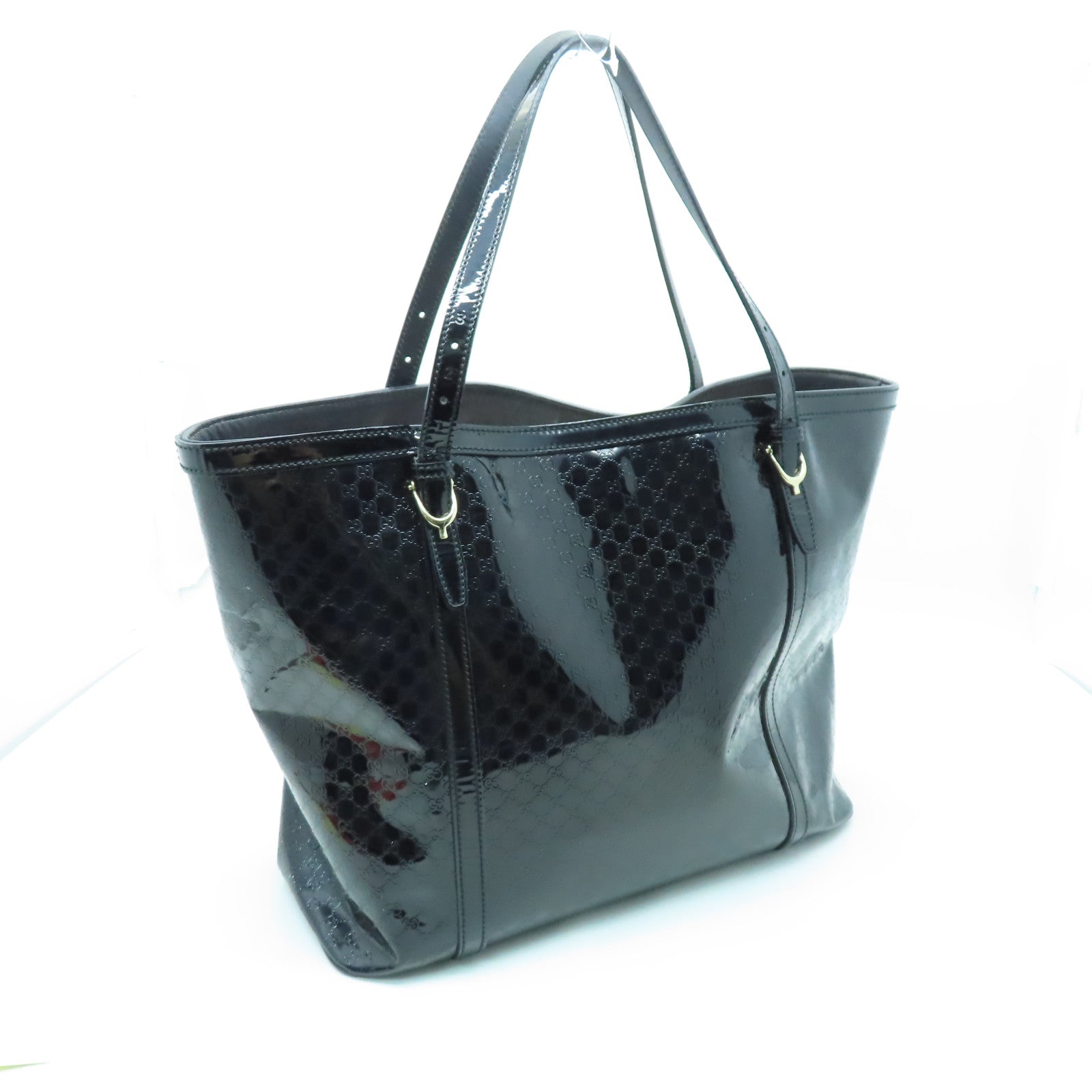 GUCCI 漆皮皮革Tote Bag金扣手挽袋黑色