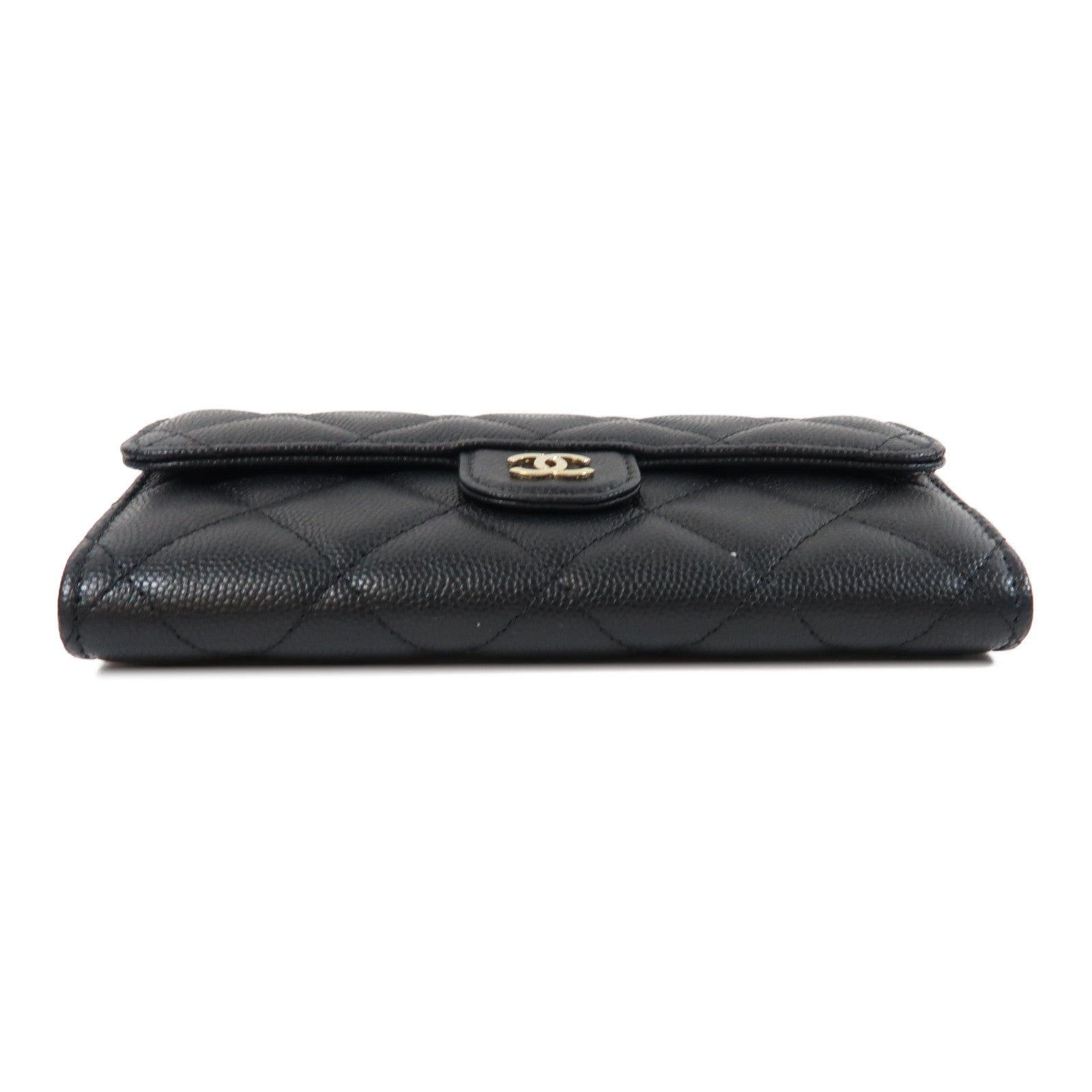 CHANEL 菱格Caviar皮革Long Wallet金扣長錢包黑色