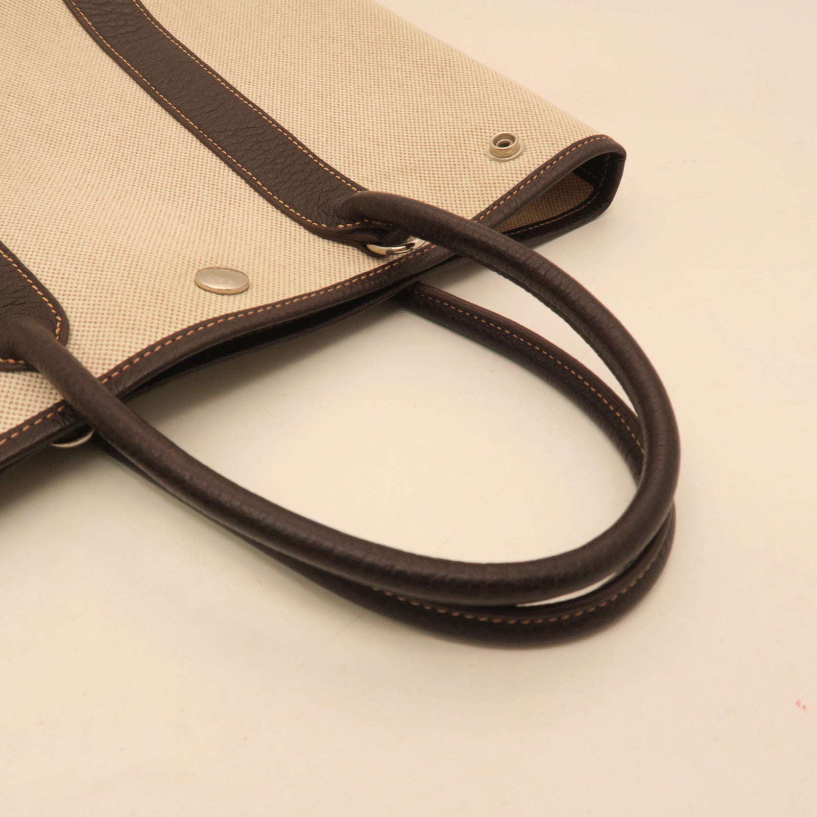 HERMES Negonda Leather Garden Party TPM Silver Buckle Handle Bag Beige/Brown