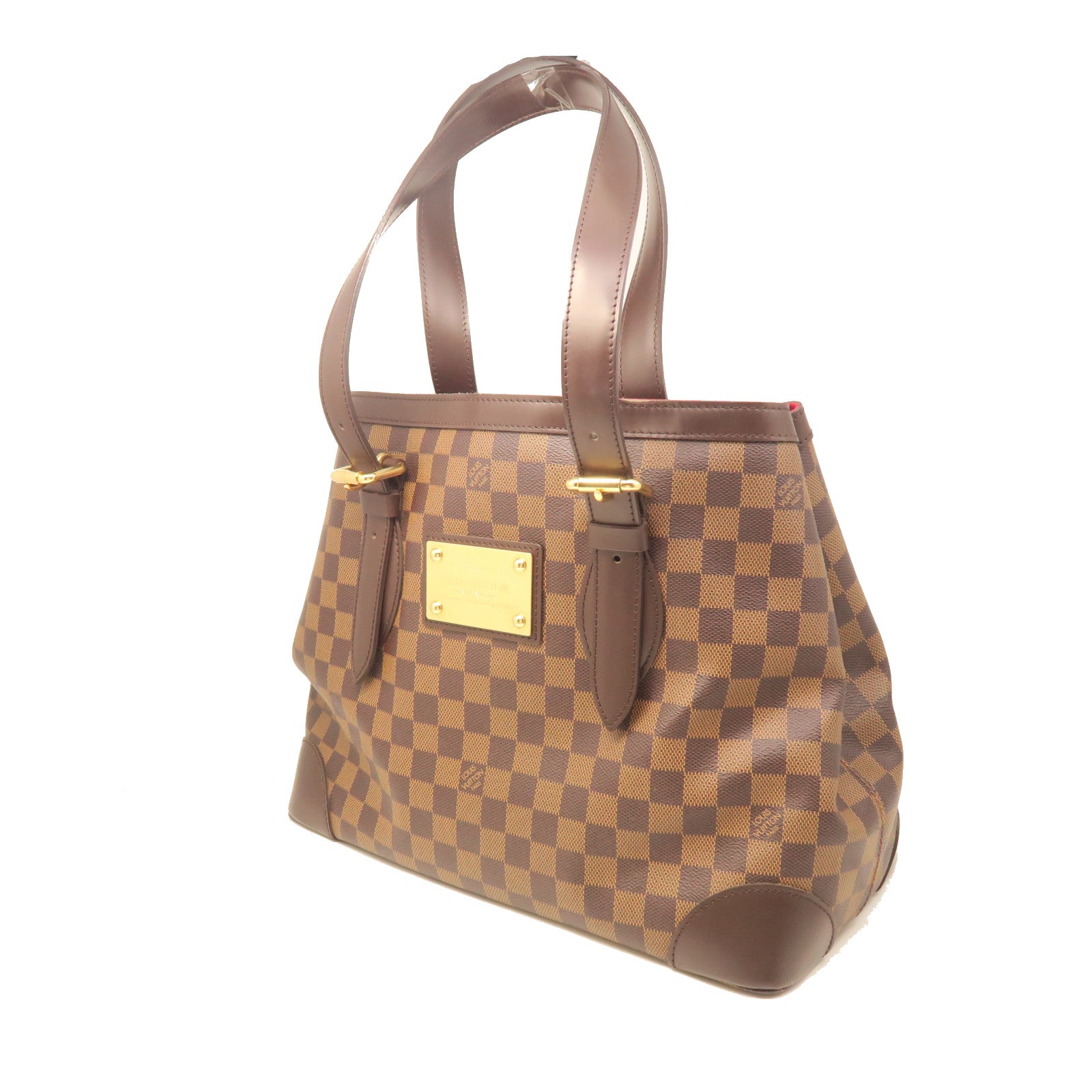 LOUIS VUITTON Damier Hampstead GM gold buckle handle bag brown